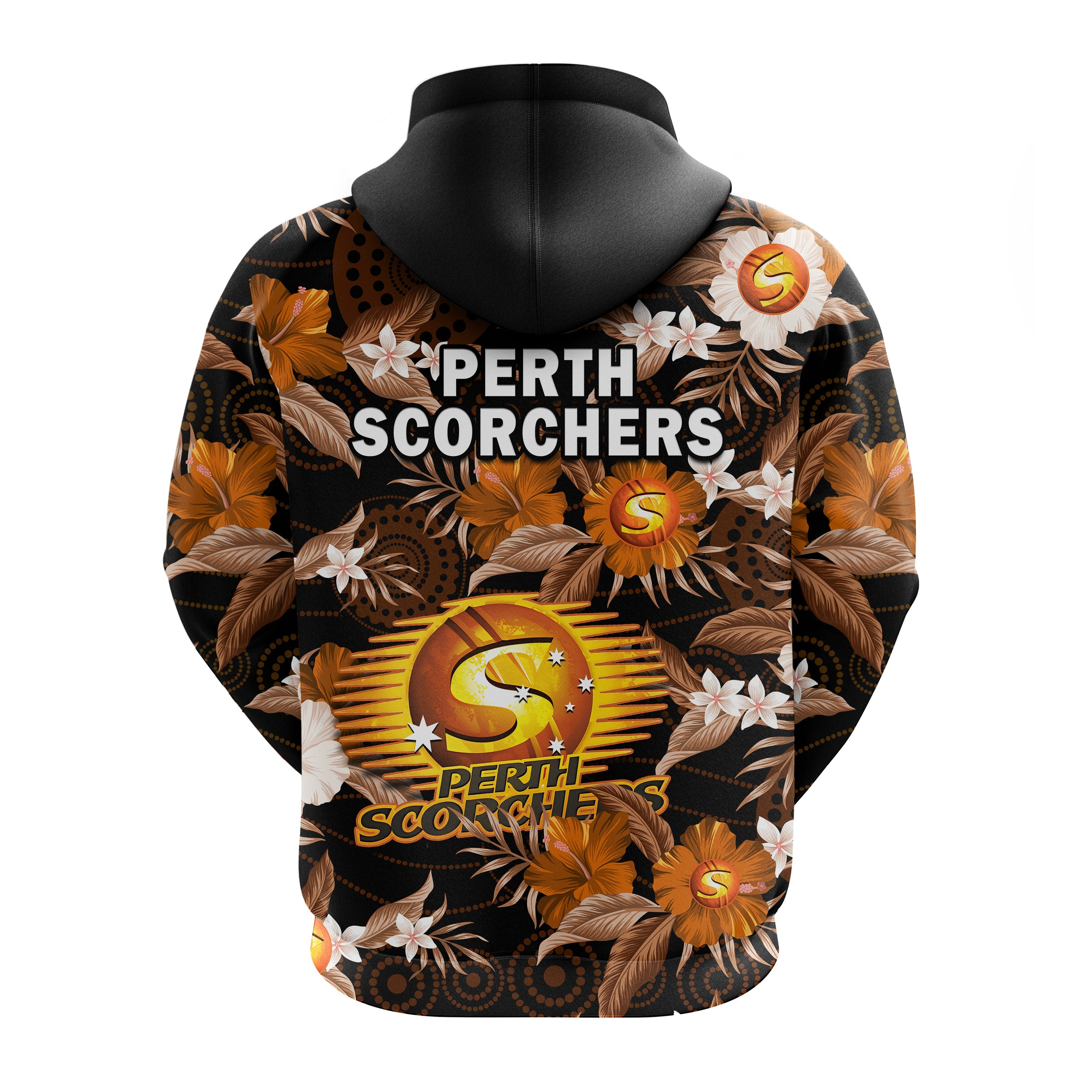 Perth Scorchers Cricket Hoodie Aboriginal Art Mix Tropical Flowers - Vibe Hoodie Shop
