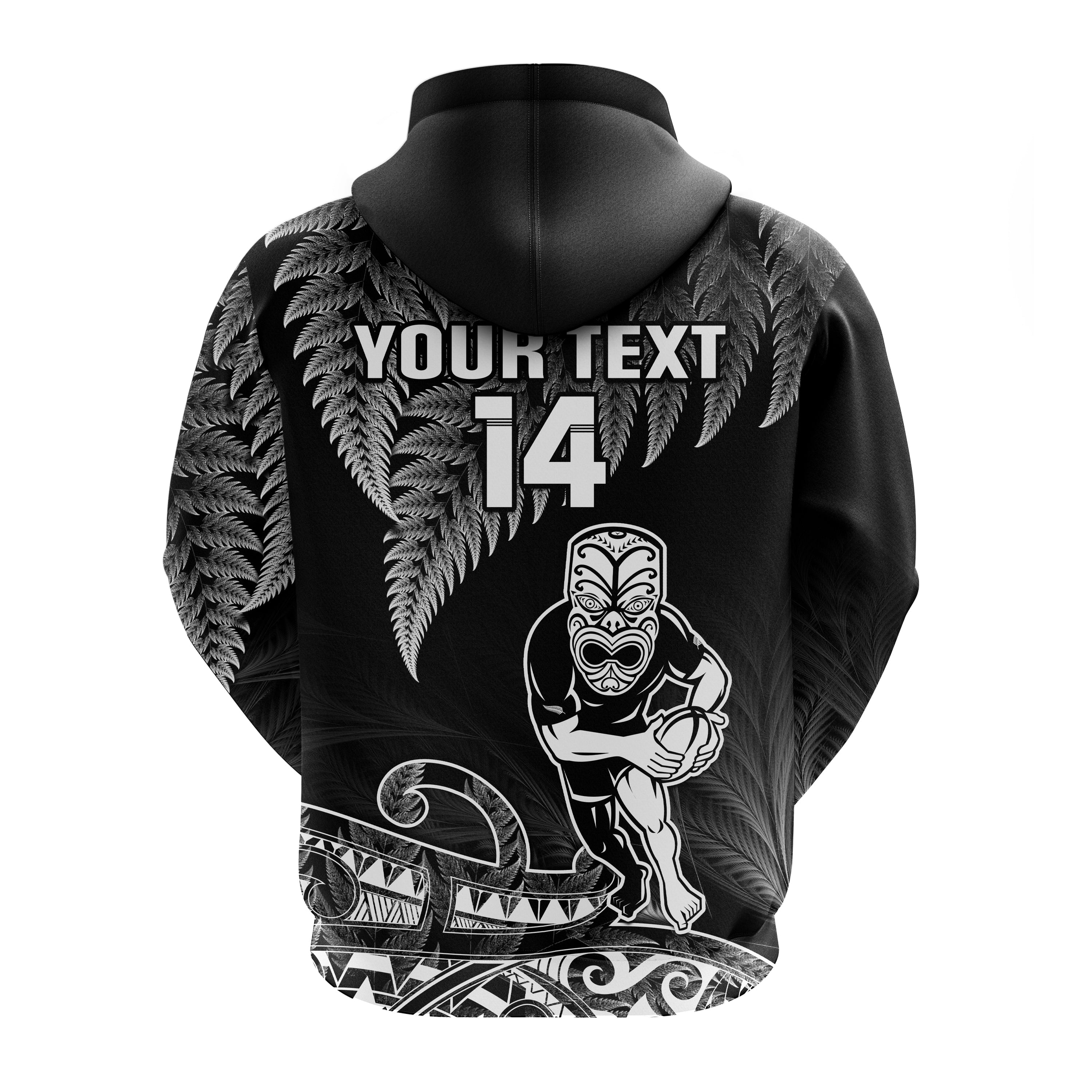 (Custom Text And Number) New Zealand Silver Fern Rugby Hoodie All Black Koru Maori - Vibe Hoodie Shop