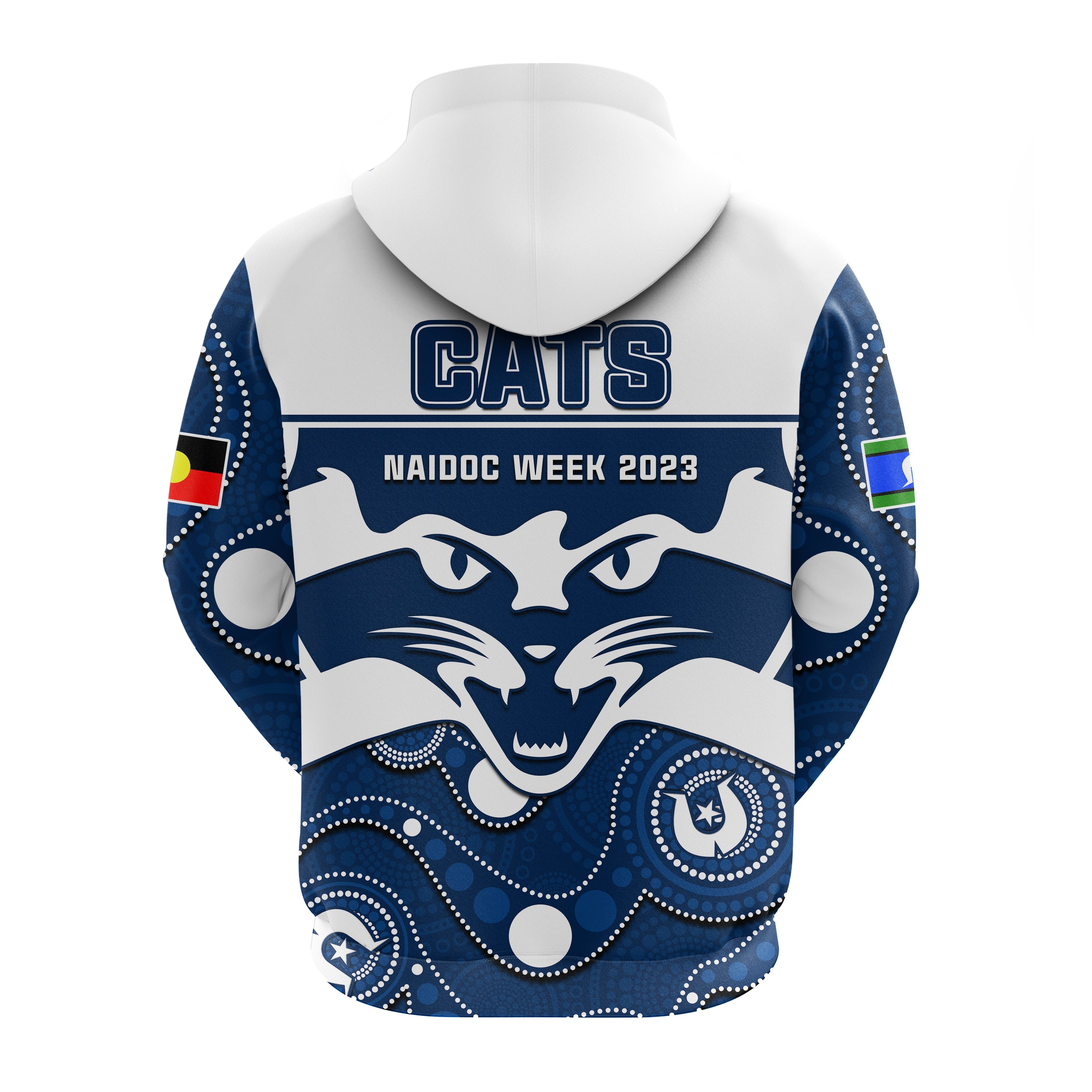 Geelong Football NAIDOC 2023 Hoodie Cats For Our Elders Indigenous Art - Vibe Hoodie Shop