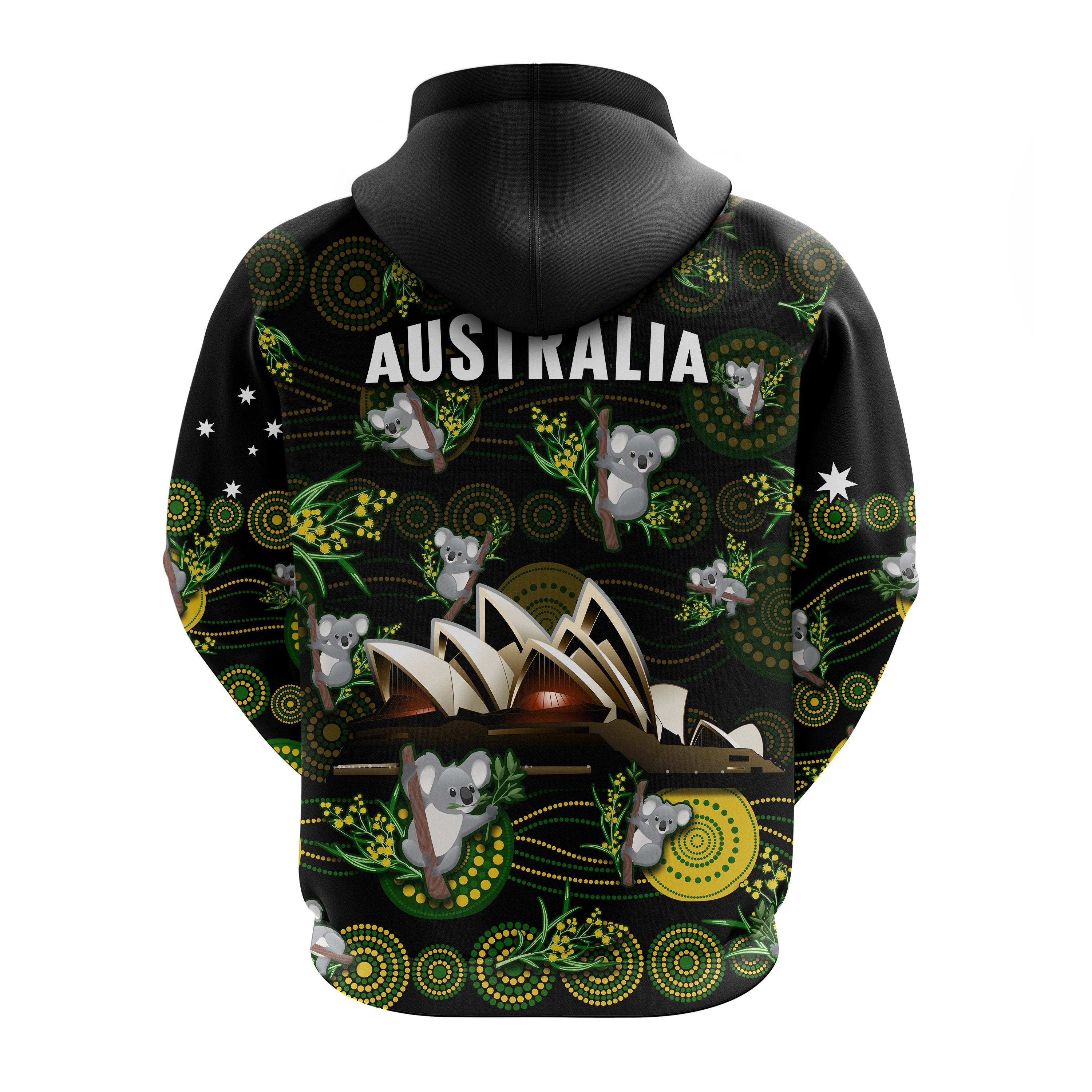 Australia Hoodie Aboriginal Golden Wattle Mix Koala and Sydney Opera House - Vibe Hoodie Shop