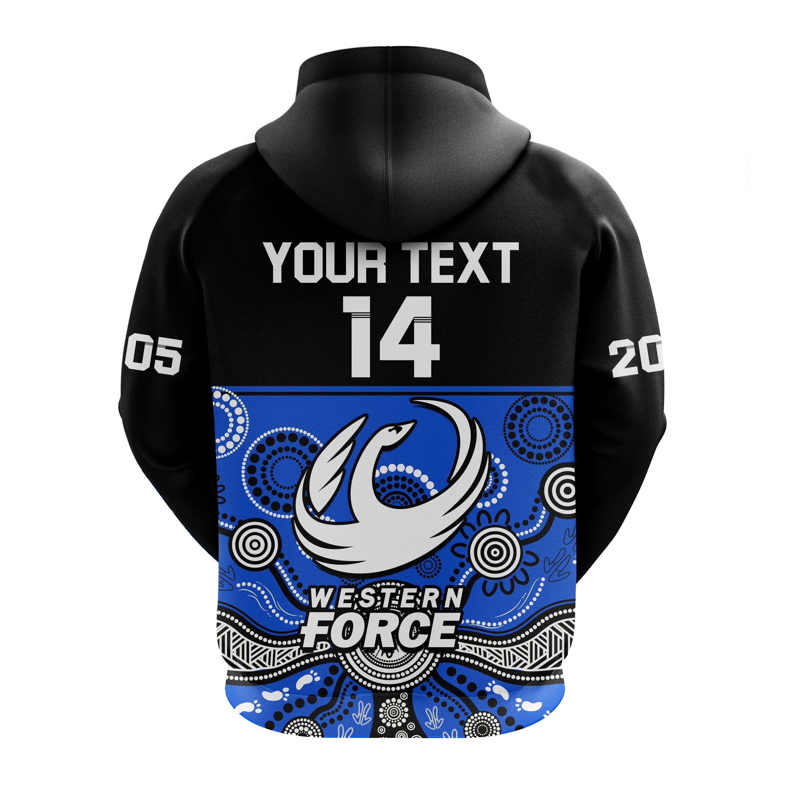 (Custom Text And Number) Western Force Super Rugby 2023 Hoodie Est 2005 Indigenous Art - Vibe Hoodie Shop