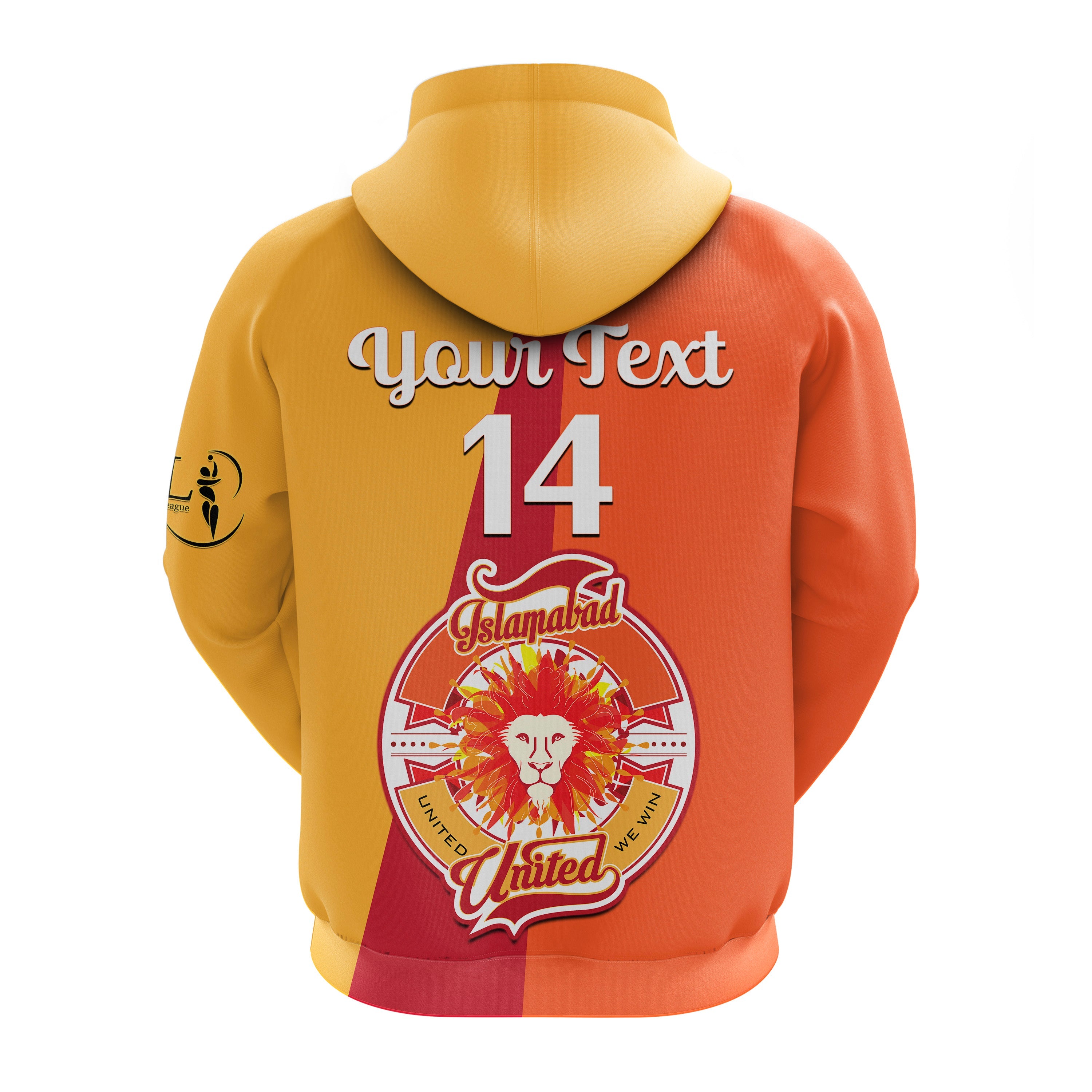 (Custom Text And Number) Islamabad United Cricket Hoodie Sherus HBL PSL 2023 Orange Dynamic - Vibe Hoodie Shop