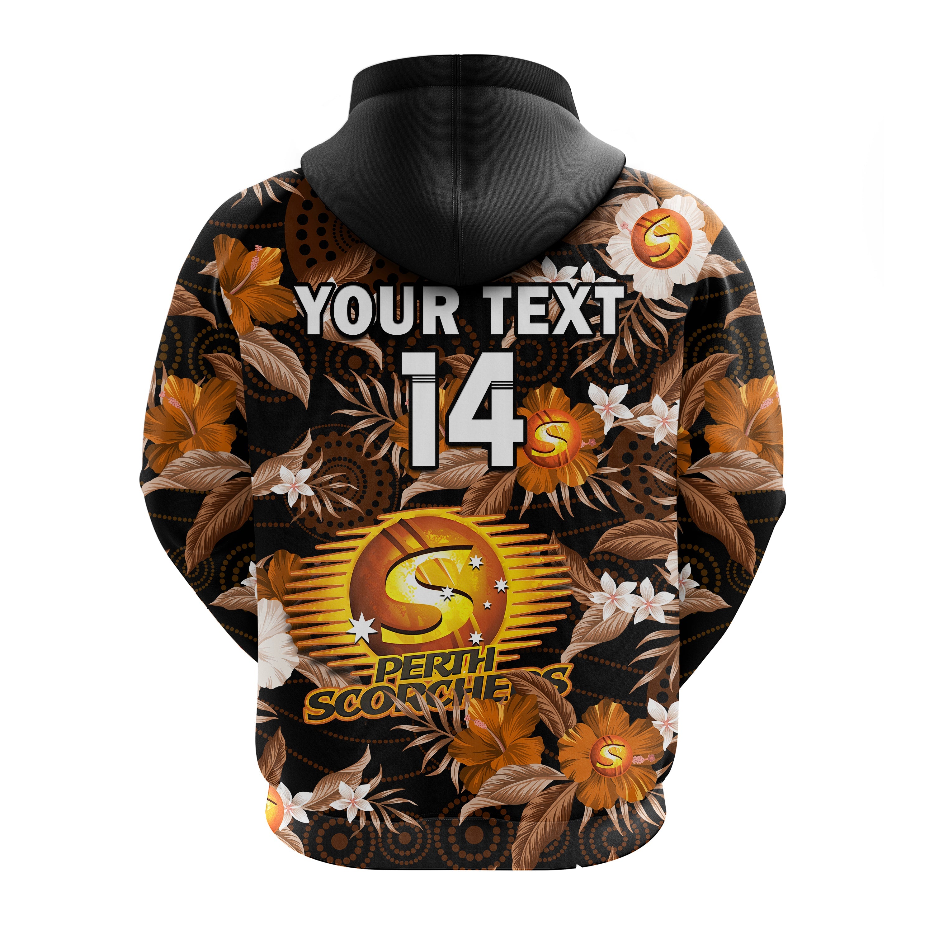 (Custom Text And Number) Perth Scorchers Cricket Hoodie Aboriginal Art Mix Tropical Flowers - Vibe Hoodie Shop