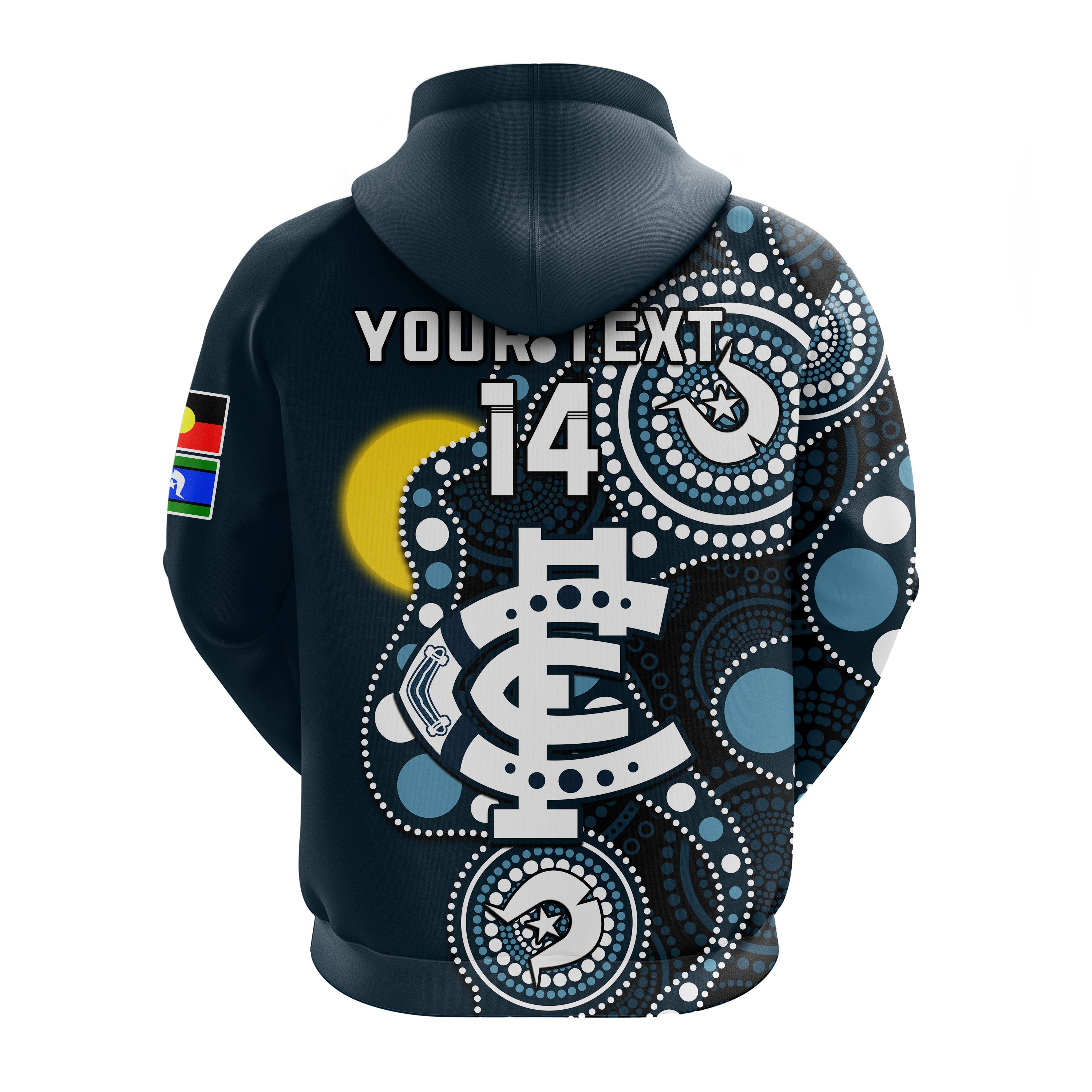 (Custom Text And Number) Carlton Football NAIDOC 2023 Hoodie Blues For Our Elders Indigenous Art - Vibe Hoodie Shop