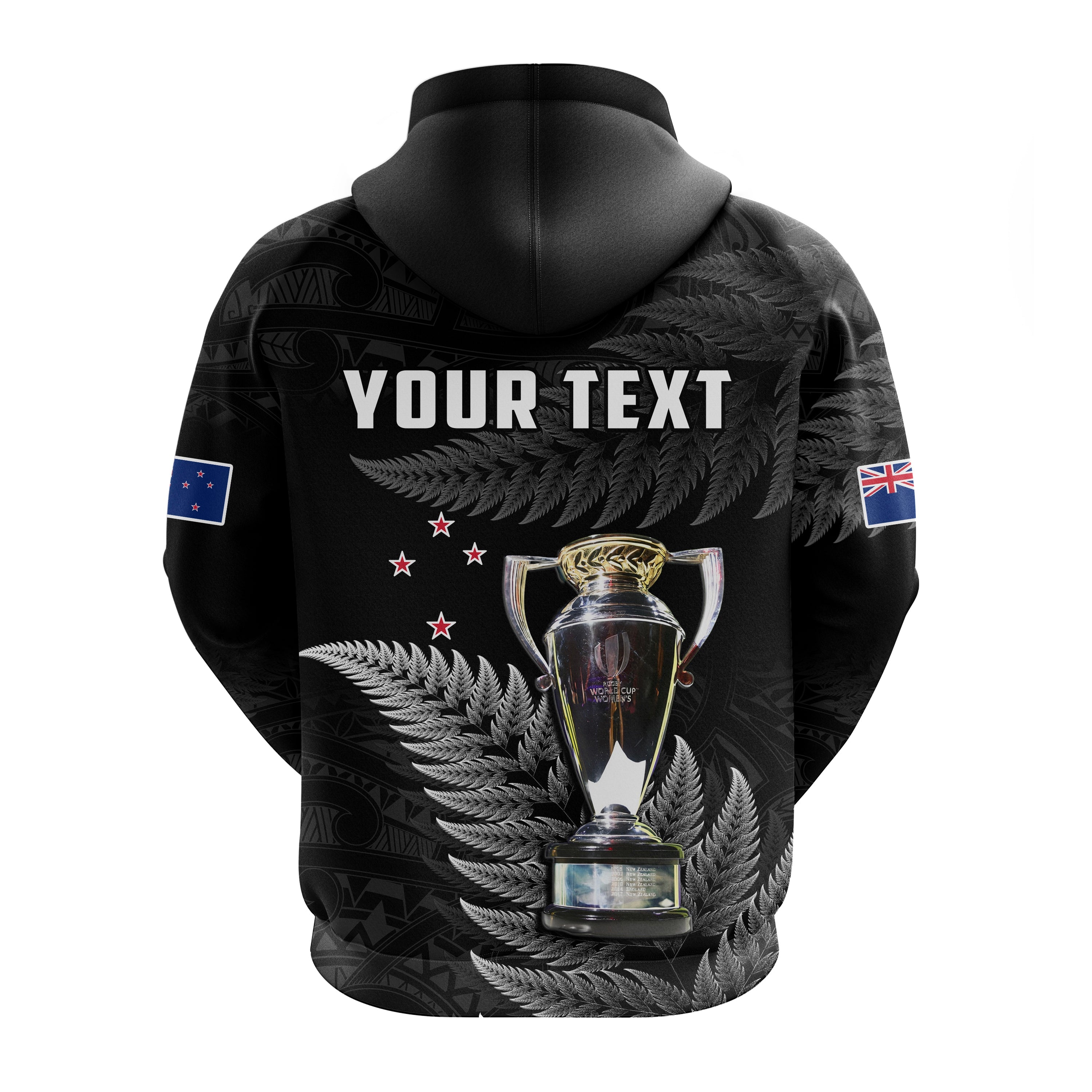 (Custom Personalised) New Zealand 2022 Rugby Hoodie Black Fern Proud Champions RWC - Vibe Hoodie Shop