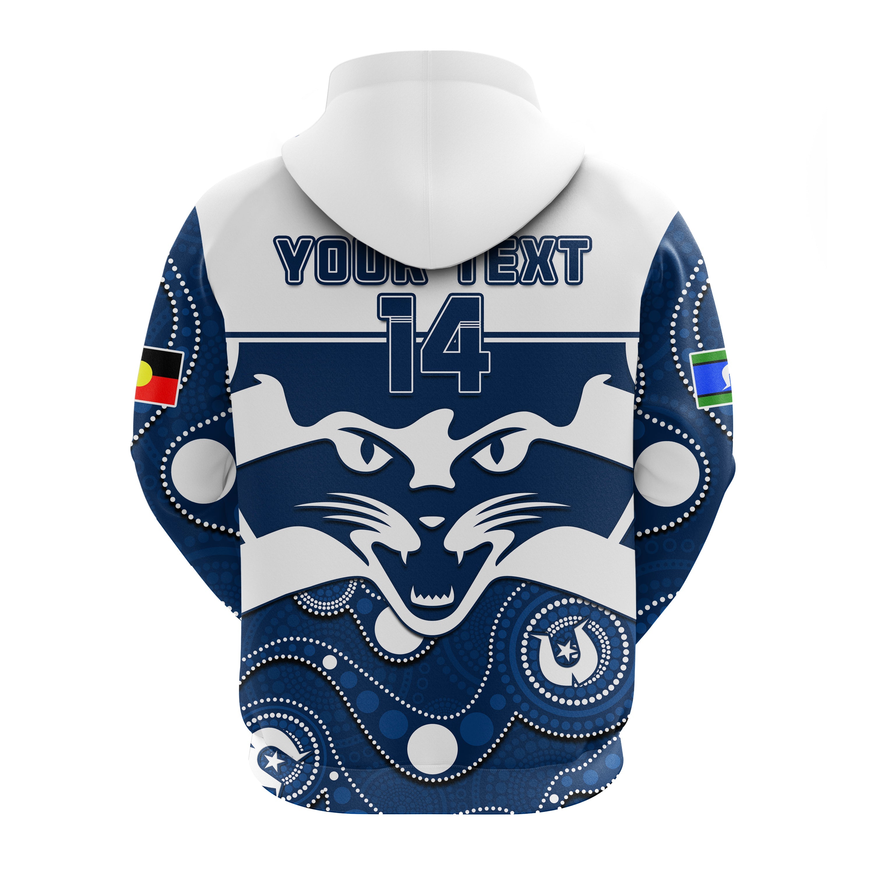 (Custom Text And Number) Geelong Football NAIDOC 2023 Hoodie Cats For Our Elders Indigenous Art - Vibe Hoodie Shop
