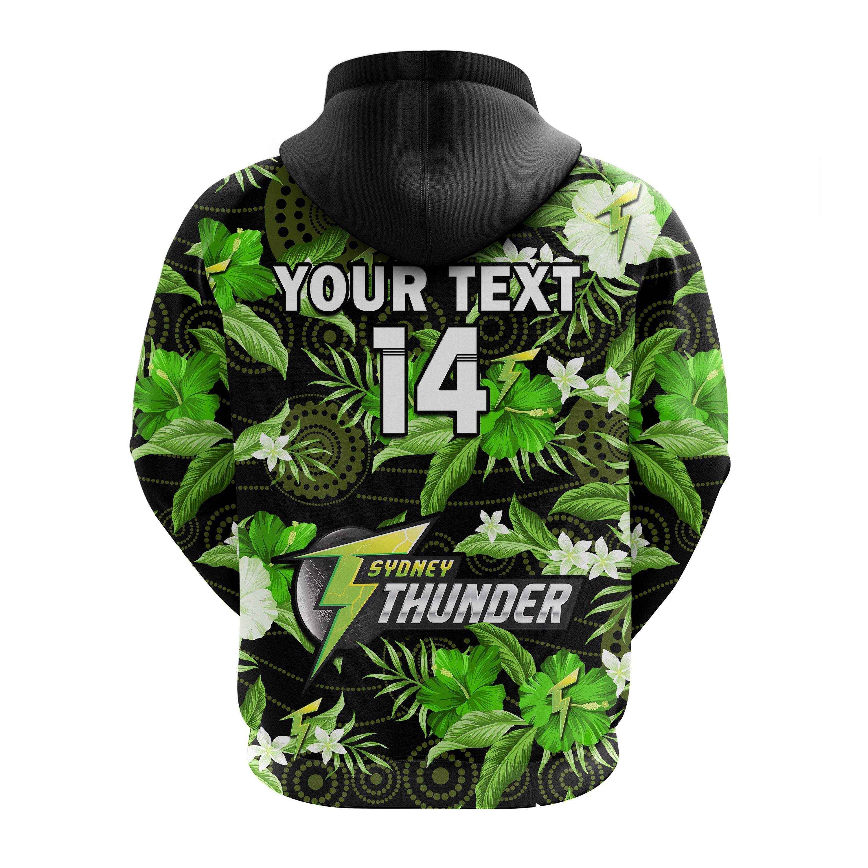 (Custom Text And Number) Sydney Thunder Cricket Hoodie Aboriginal Art Mix Tropical Flowers - Vibe Hoodie Shop