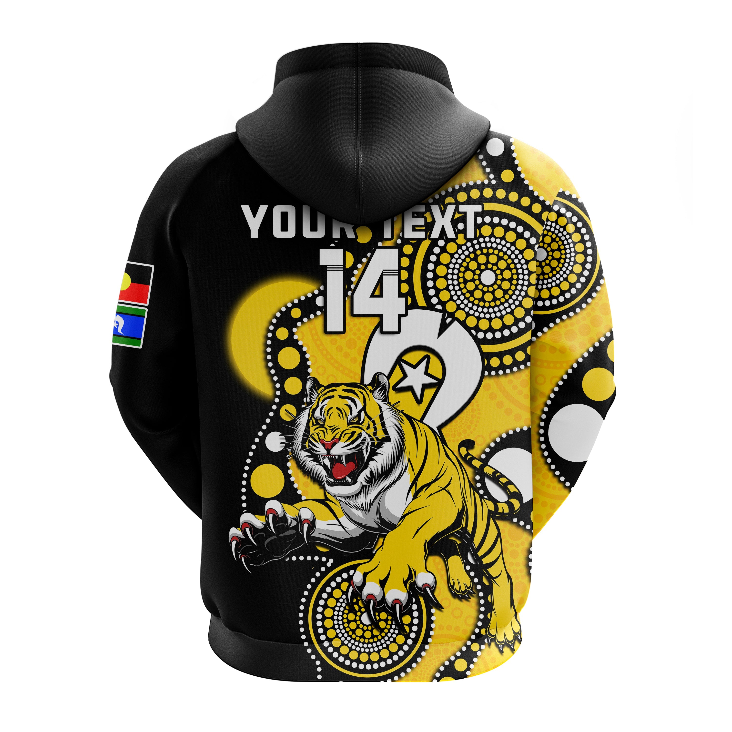 (Custom Text And Number) Richmond Football NAIDOC 2023 Hoodie Tigers For Our Elders Indigenous Art - Vibe Hoodie Shop