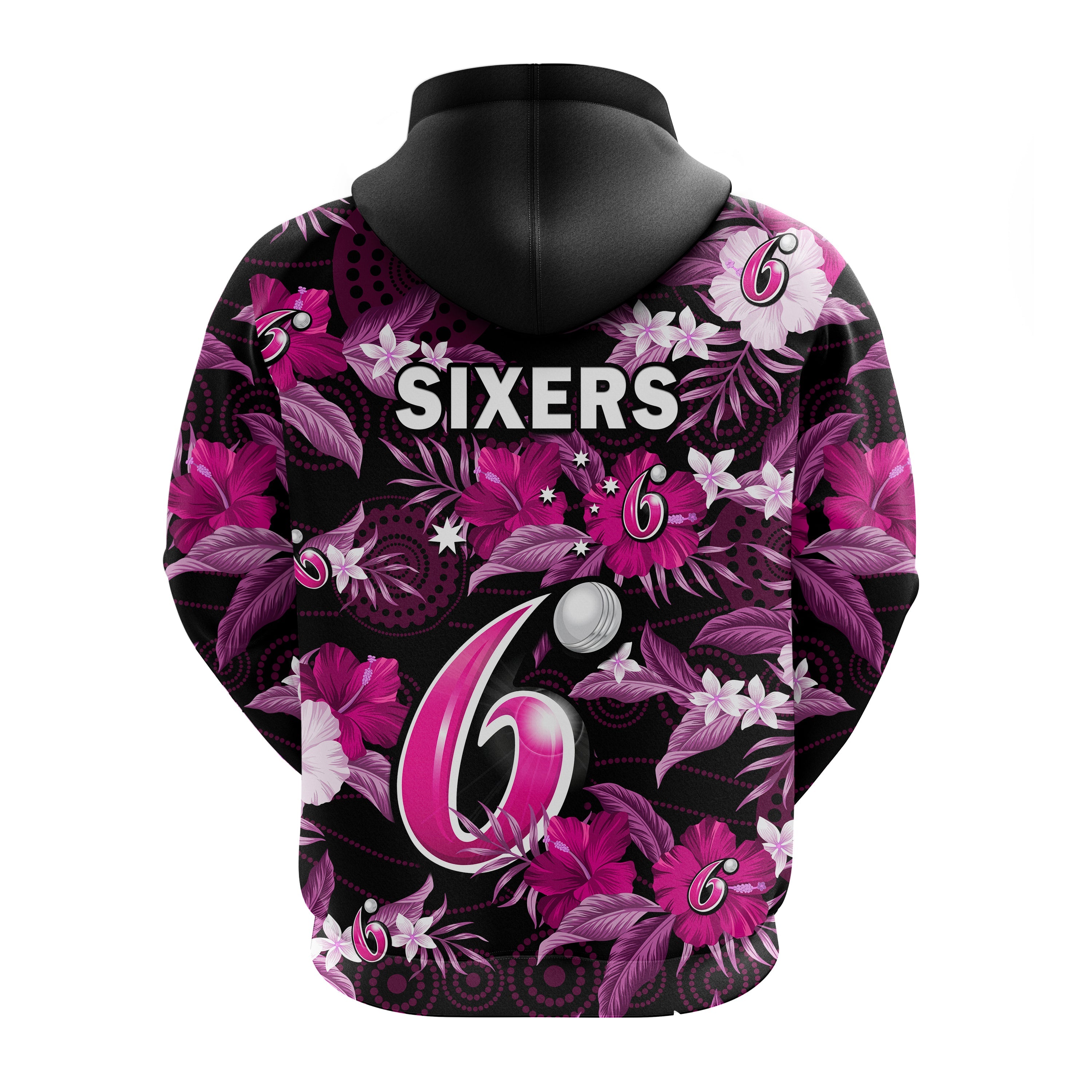 Sydney Sixers Cricket Hoodie Aboriginal Art Mix Tropical Flowers - Vibe Hoodie Shop