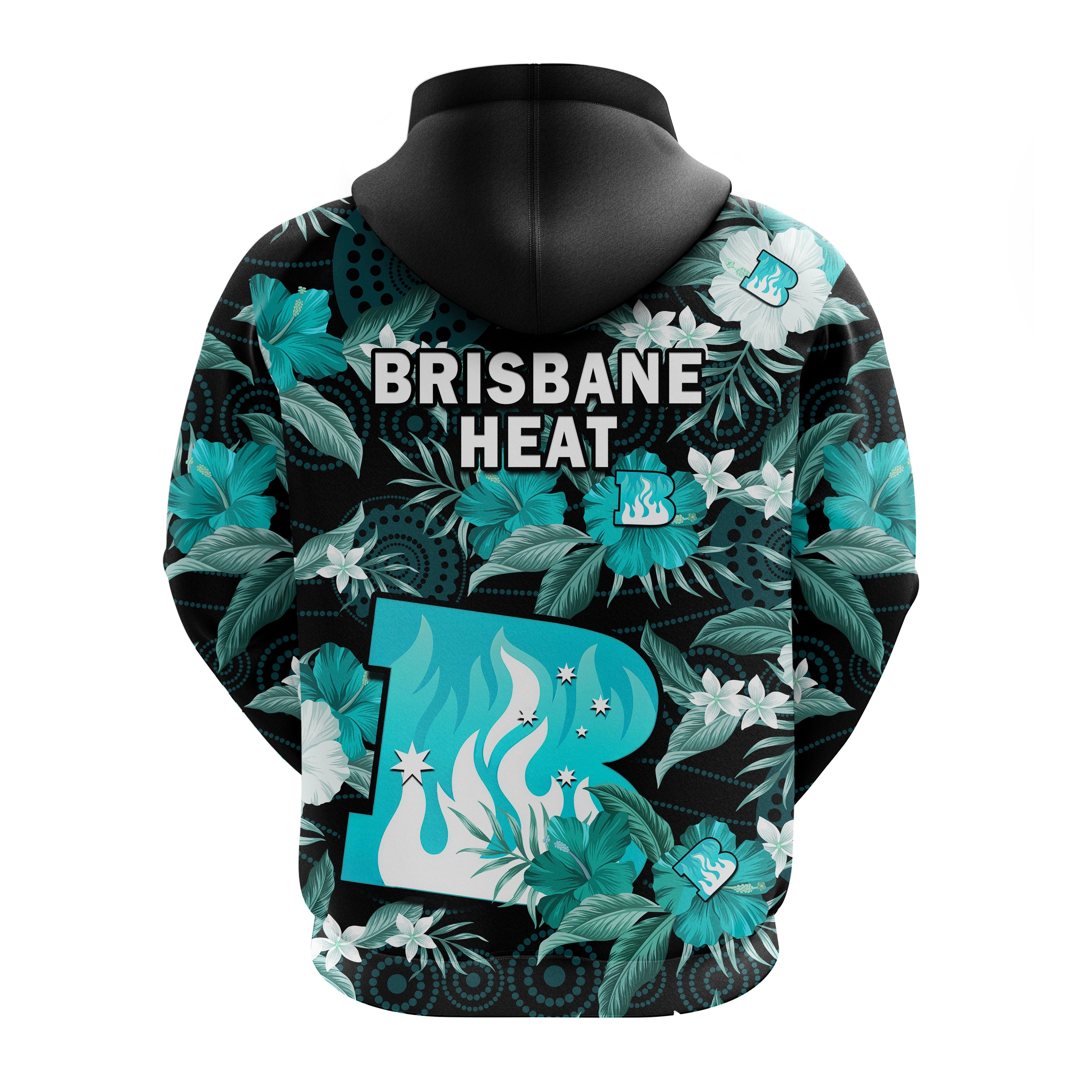 Brisbane Heat Cricket Hoodie Aboriginal Art Mix Tropical Flowers - Vibe Hoodie Shop