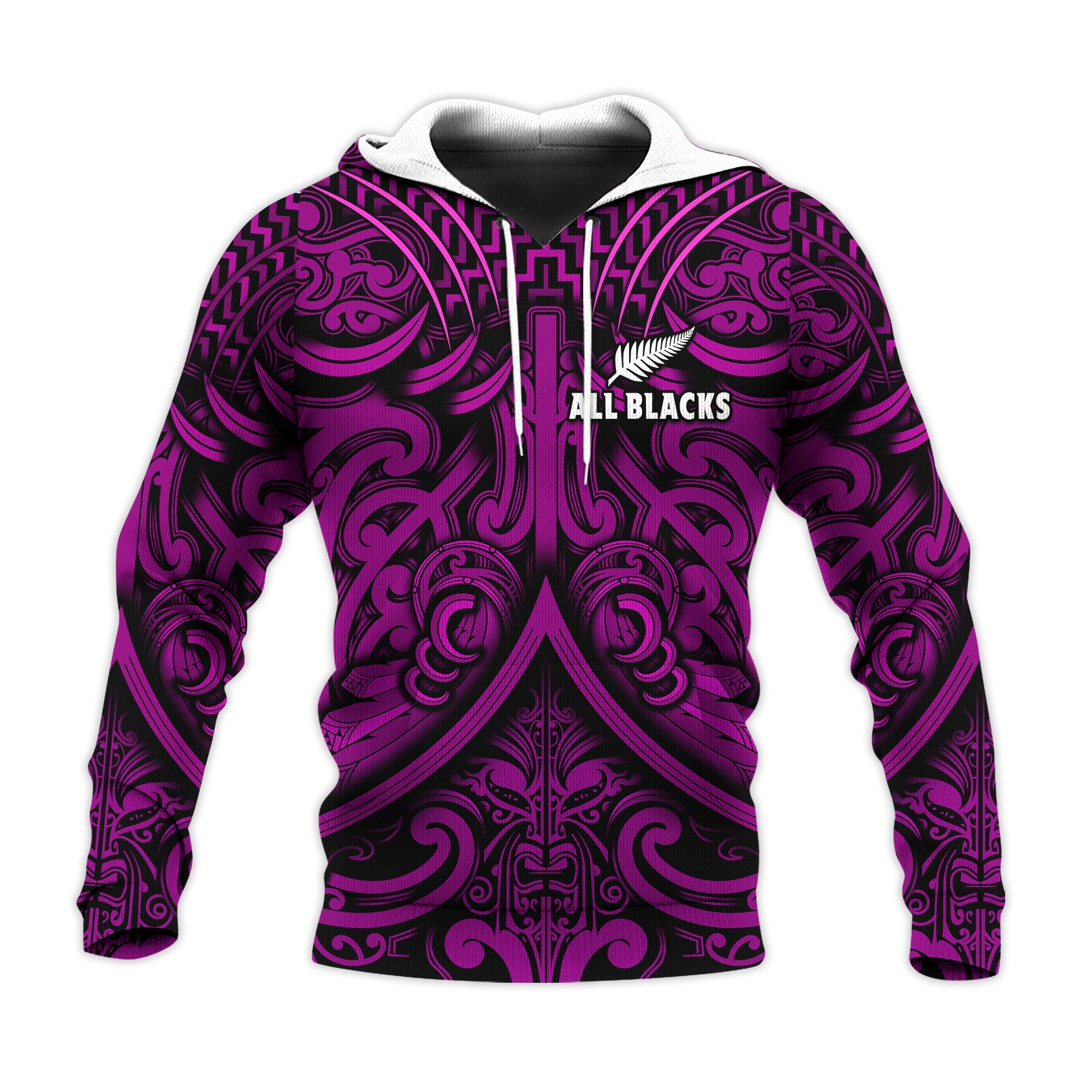 (Custom Text and Number) New Zealand Silver Fern Rugby Hoodie All Black Purple NZ Maori Pattern LT13 - Vibe Hoodie Shop