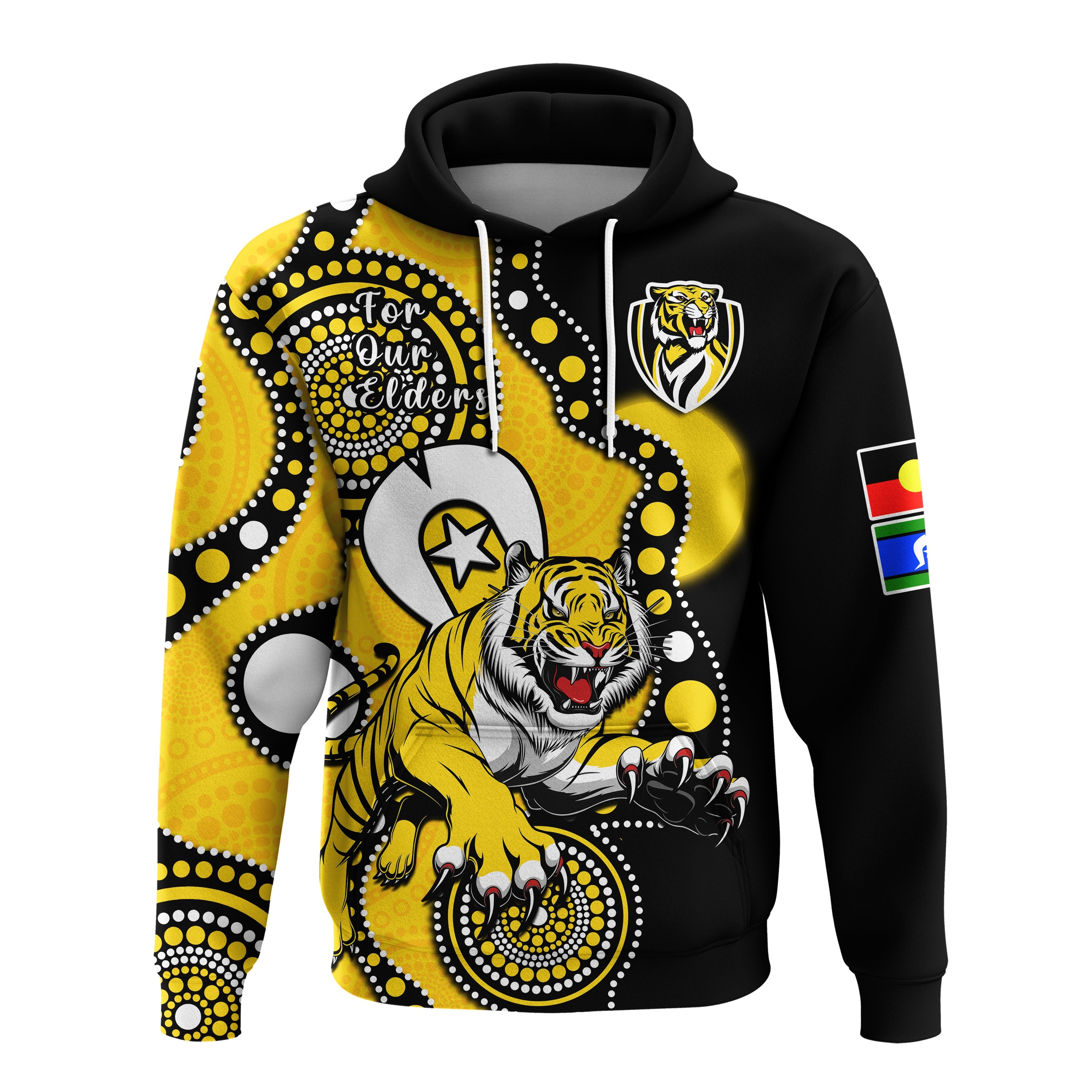 Richmond Football NAIDOC 2023 Hoodie Tigers For Our Elders Indigenous Art - Vibe Hoodie Shop