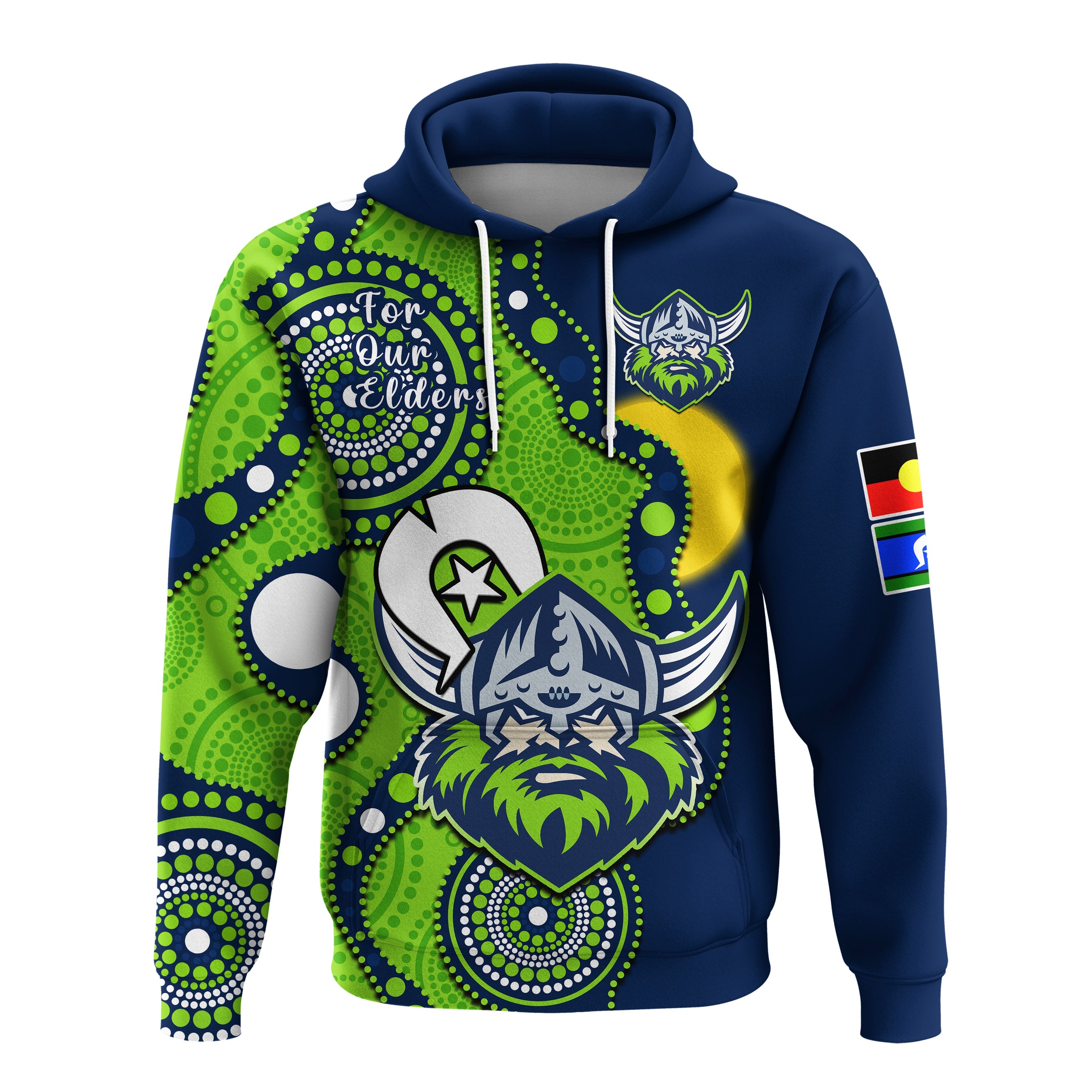 (Custom Text And Number) Raiders Rugby NAIDOC 2023 Hoodie Canberra For Our Elders Indigenous Art - Vibe Hoodie Shop