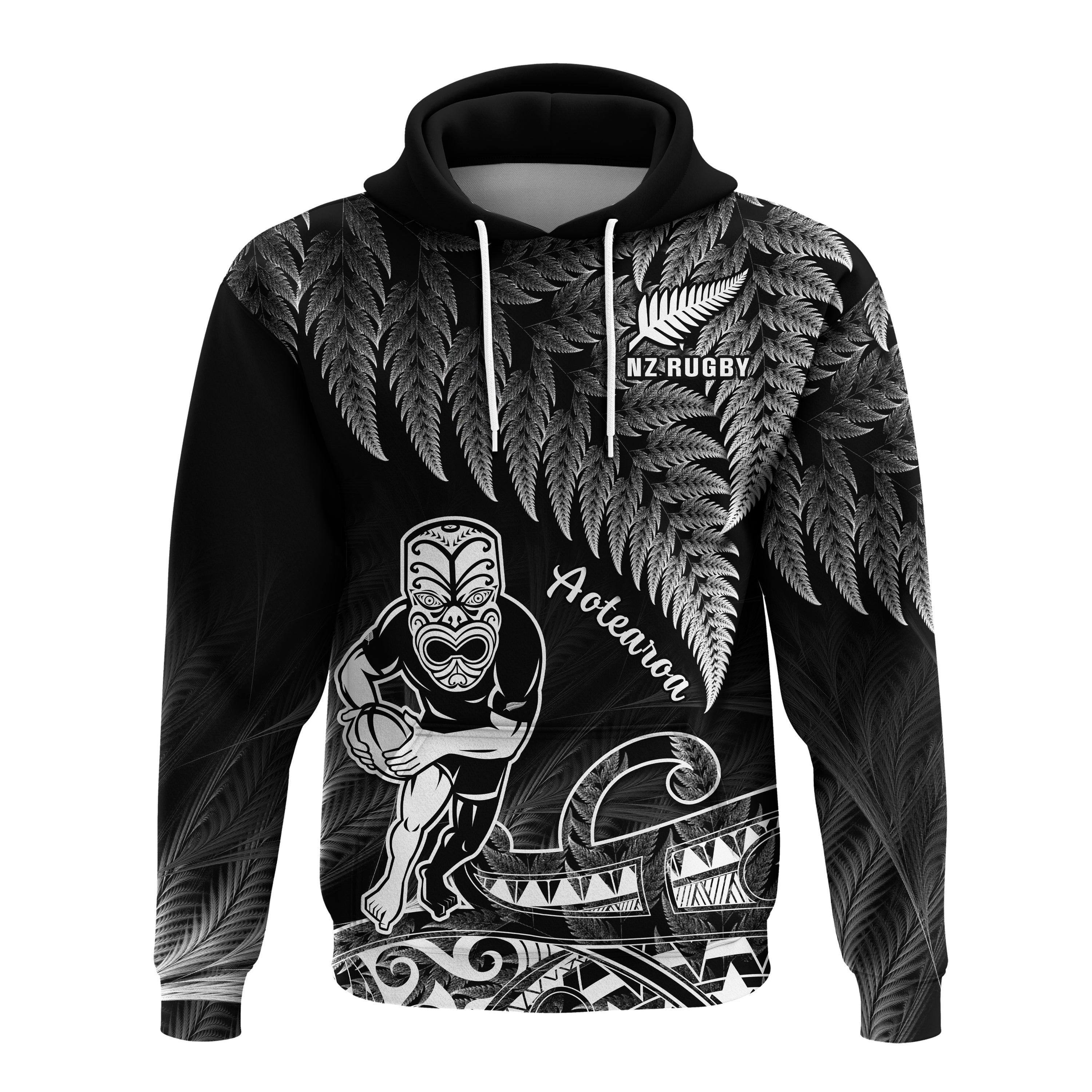 (Custom Text And Number) New Zealand Silver Fern Rugby Hoodie All Black Koru Maori - Vibe Hoodie Shop