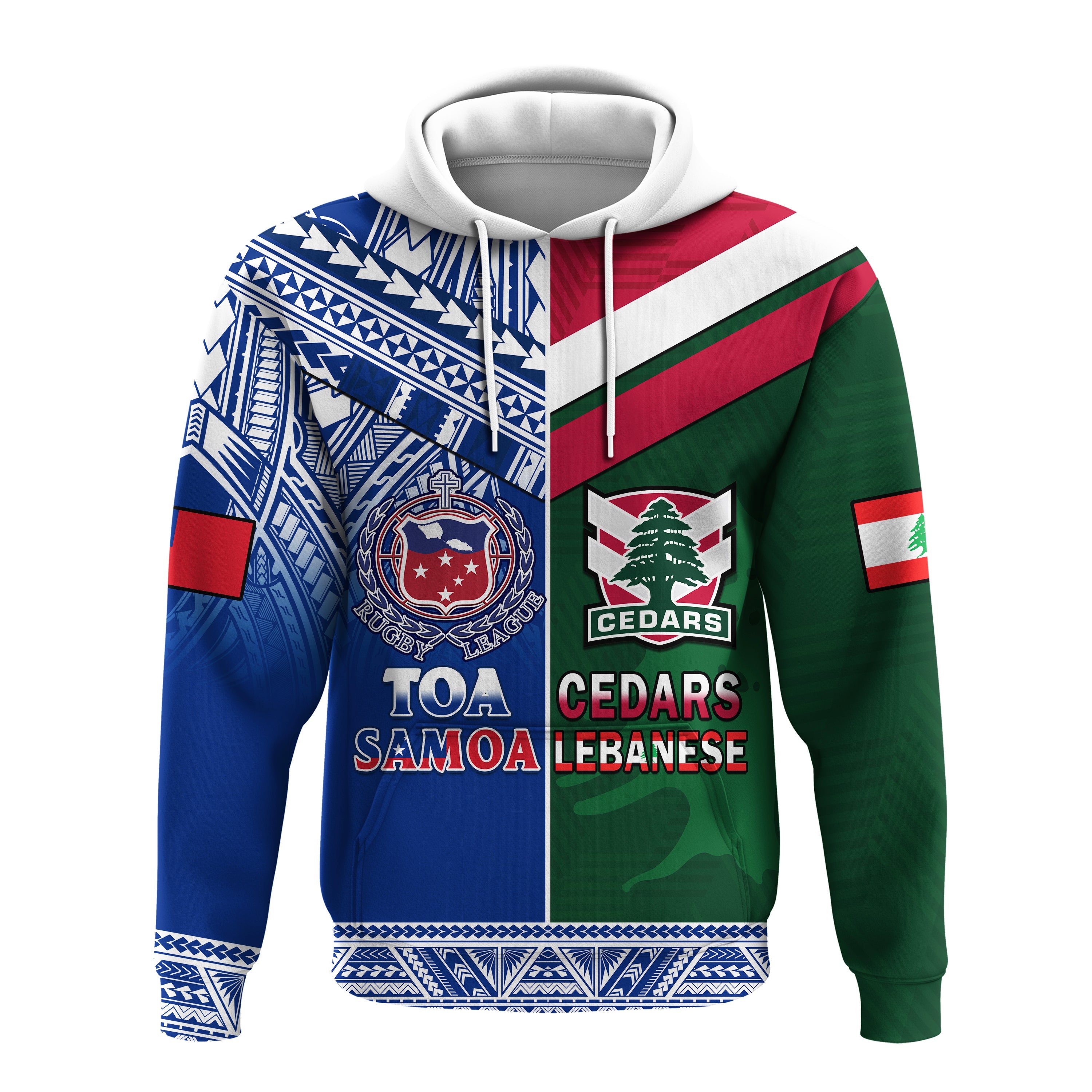 (Custom Personalised) Lebanon And Samoa Rugby Hoodie Polynesian Cedars Mix Toa Samoa - Vibe Hoodie Shop