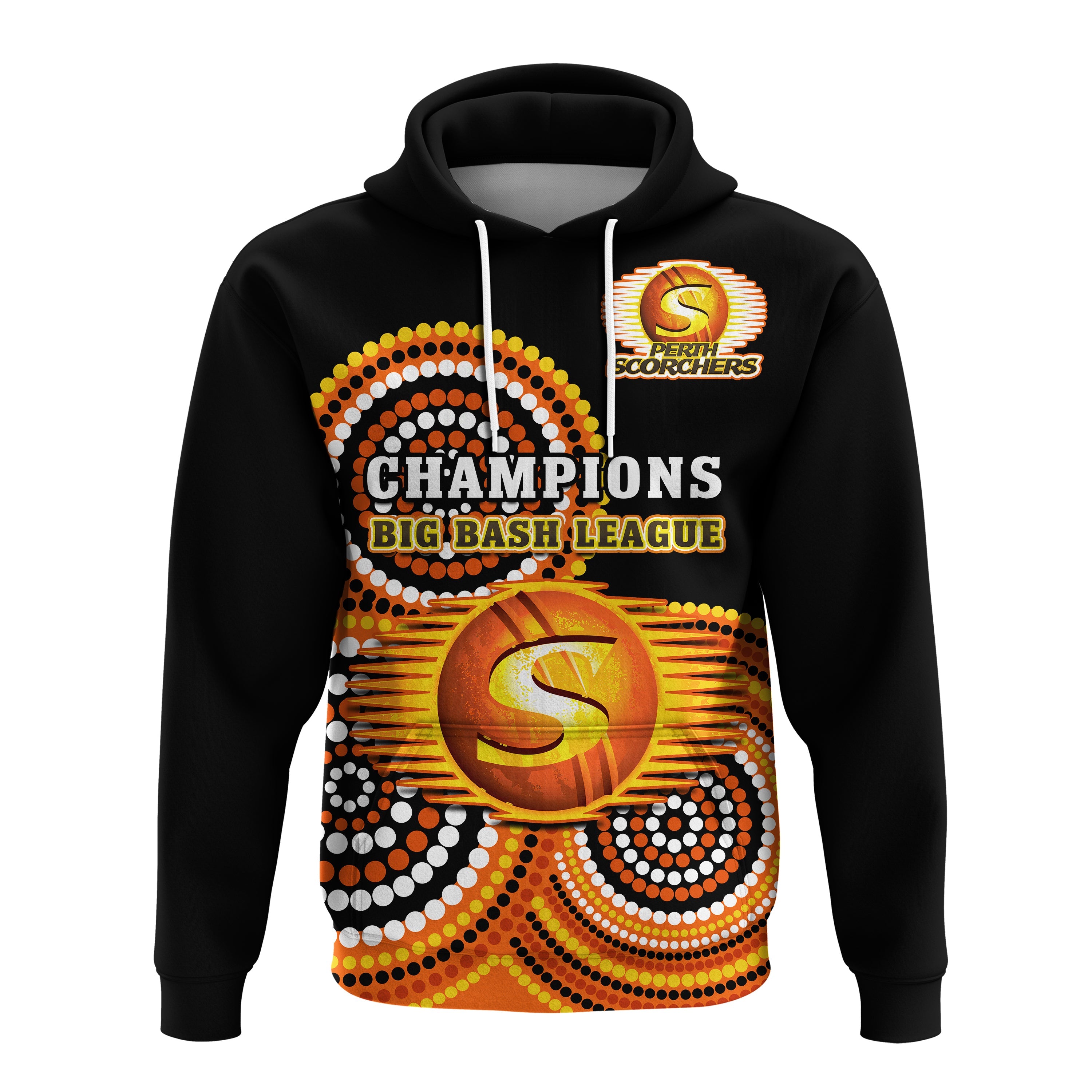 (Custom Text And Number) Perth Scorchers Cricket Hoodie Champions BBL12 Proud Indigenous Art - Vibe Hoodie Shop