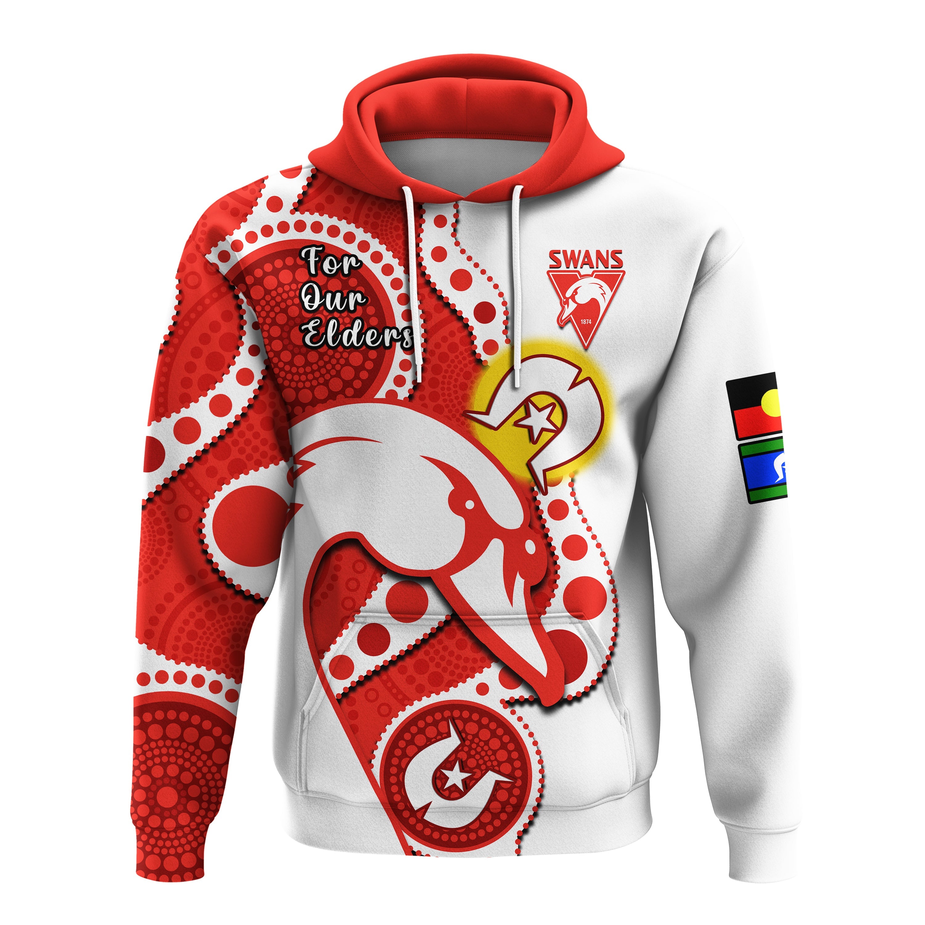 (Custom Text And Number) Swans Football NAIDOC 2023 Hoodie Sydney For Our Elders Indigenous Art - Vibe Hoodie Shop