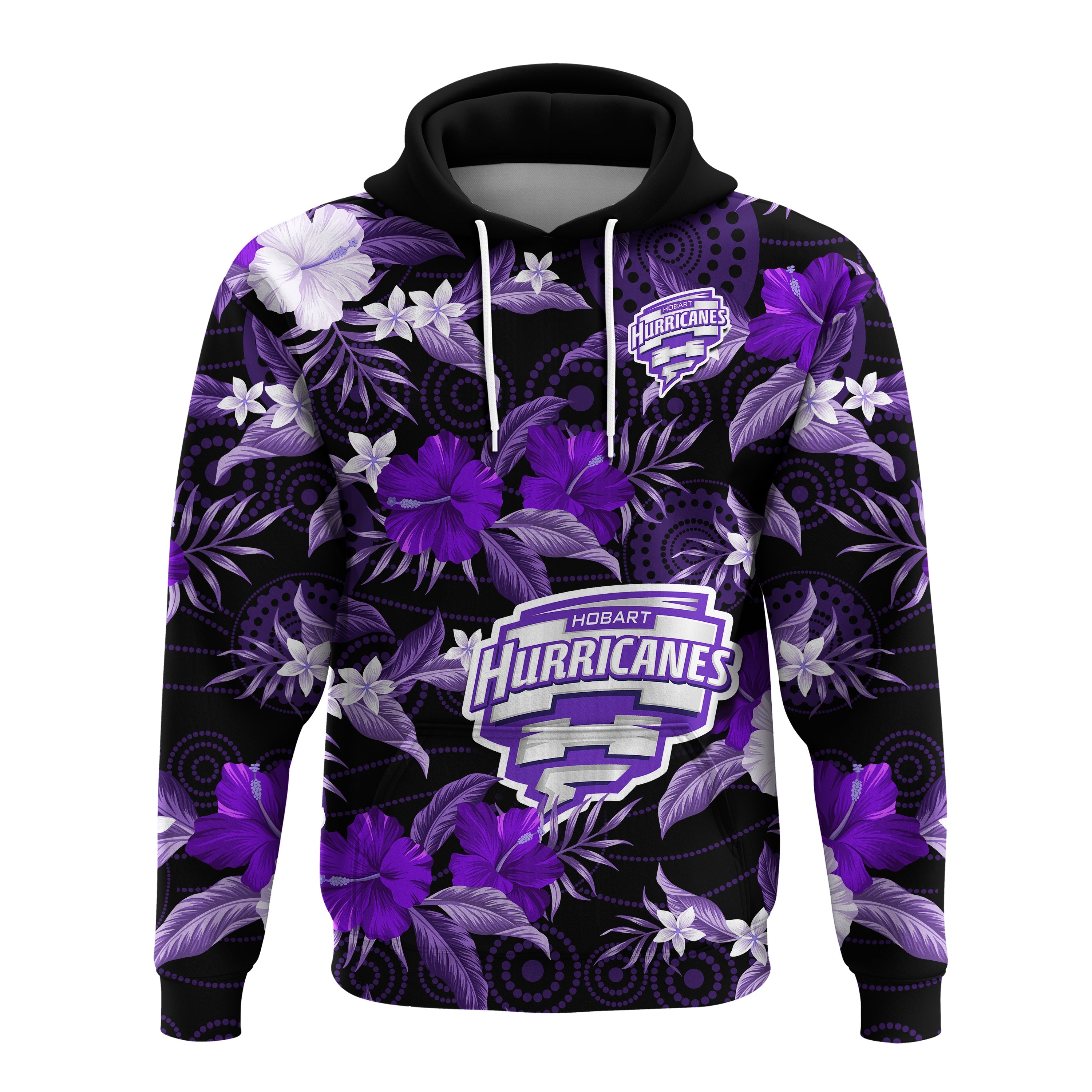 Hobart Hurricanes Cricket Hoodie Aboriginal Art Mix Tropical Flowers - Vibe Hoodie Shop