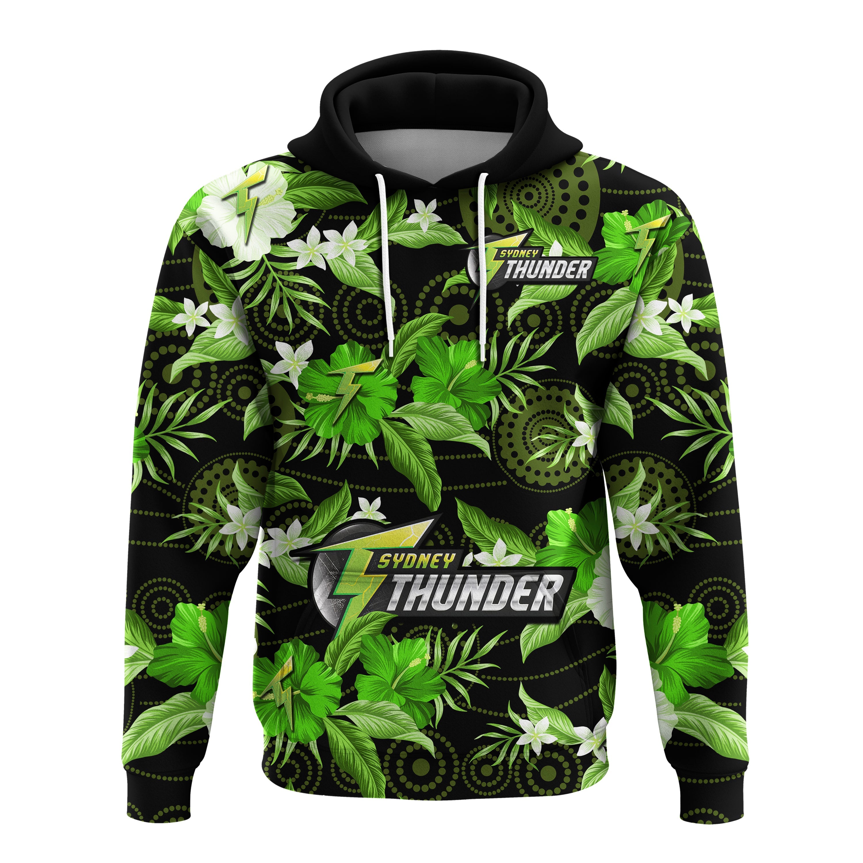 Sydney Thunder Cricket Hoodie Aboriginal Art Mix Tropical Flowers - Vibe Hoodie Shop