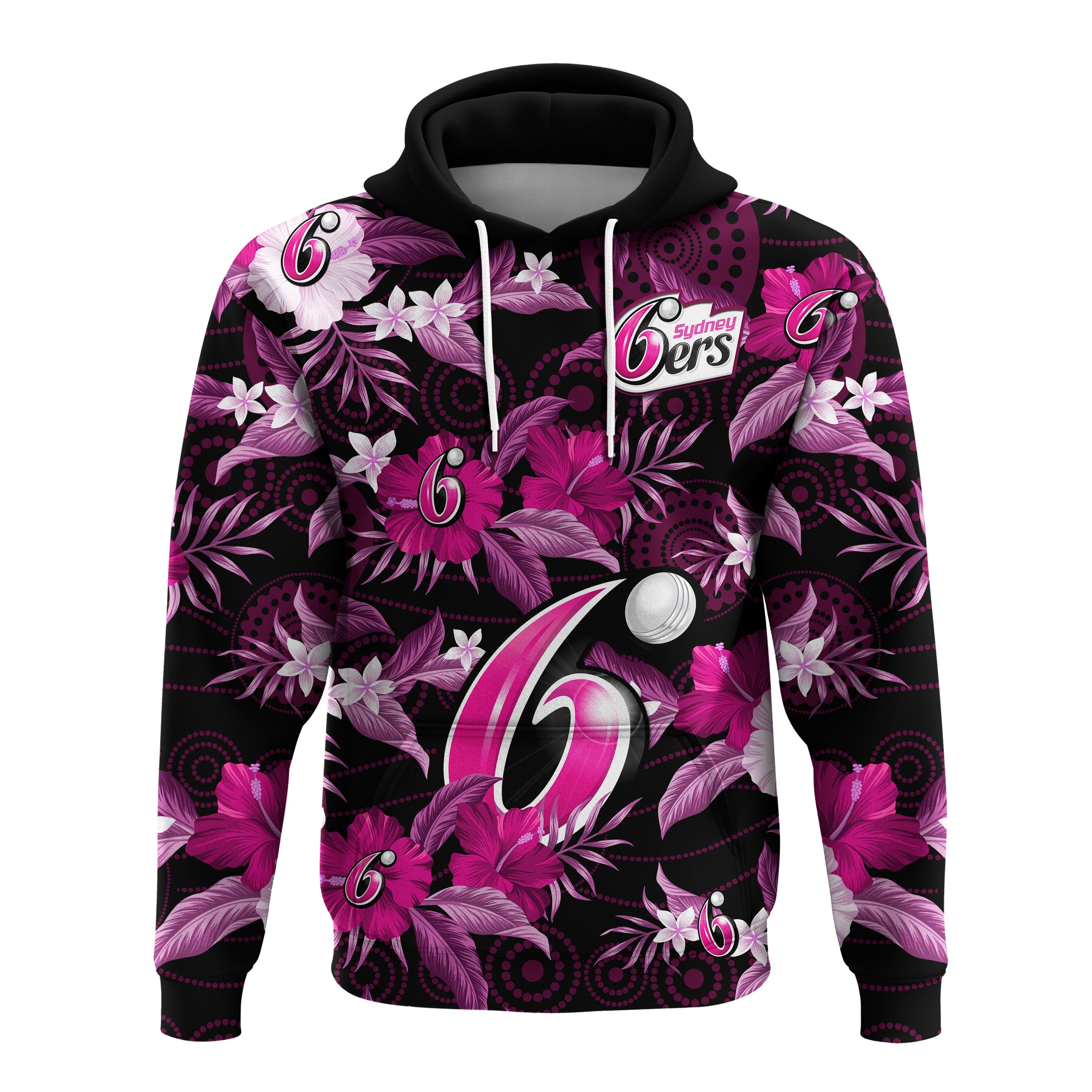 Sydney Sixers Cricket Hoodie Aboriginal Art Mix Tropical Flowers - Vibe Hoodie Shop