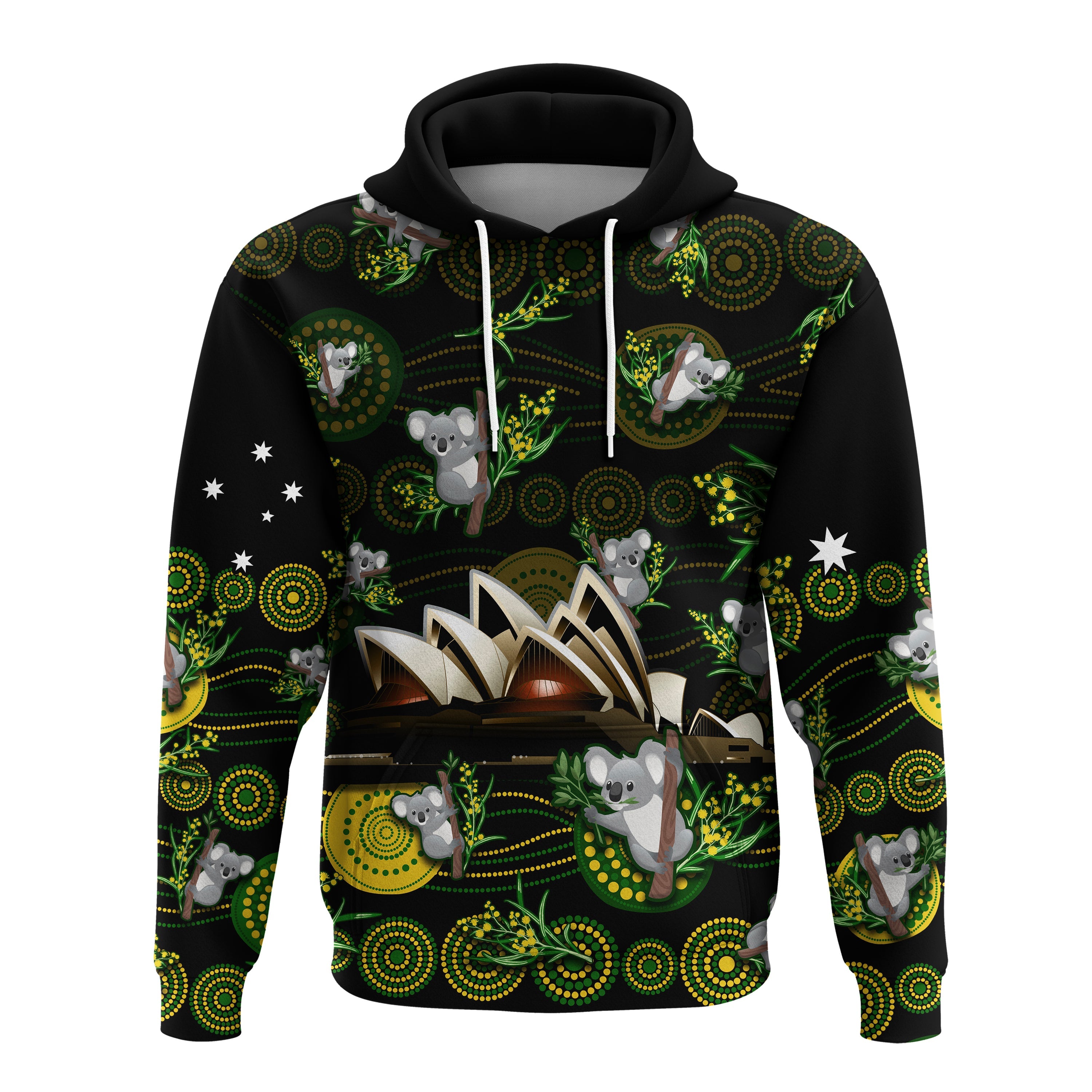 Australia Hoodie Aboriginal Golden Wattle Mix Koala and Sydney Opera House - Vibe Hoodie Shop