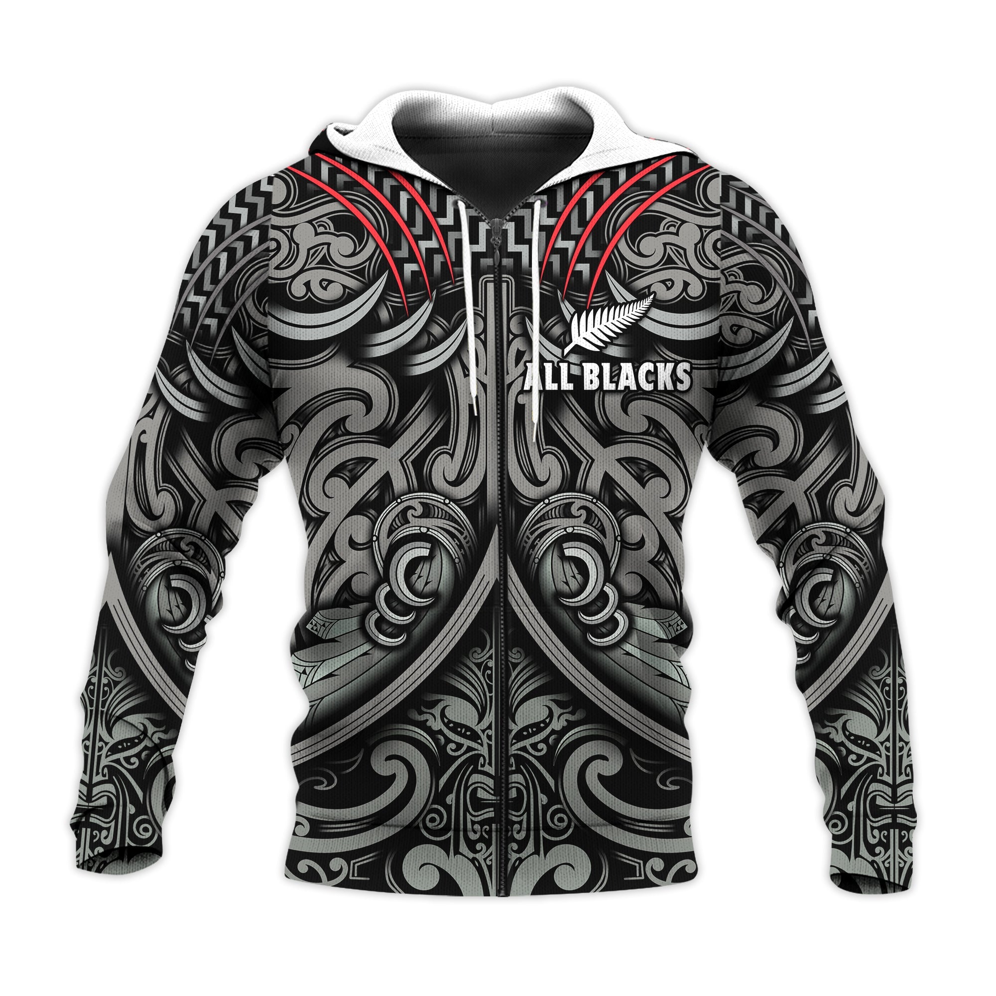 (Custom Text and Number) New Zealand Silver Fern Rugby Hoodie All Black NZ Maori Pattern LT13 - Vibe Hoodie Shop