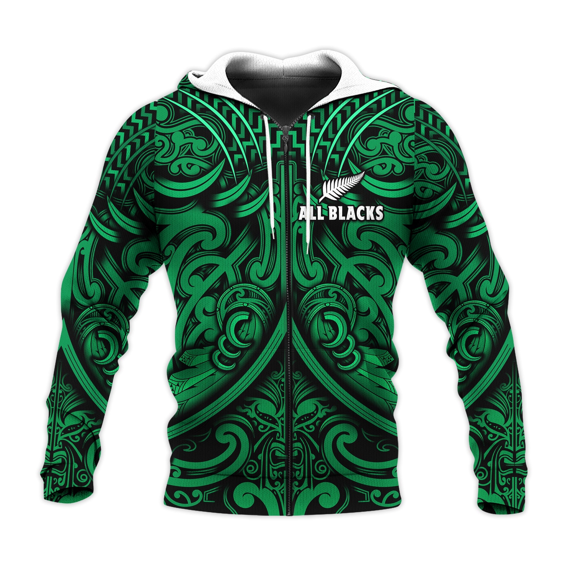 New Zealand Silver Fern Rugby Hoodie All Black Green NZ Maori Pattern LT13 - Vibe Hoodie Shop