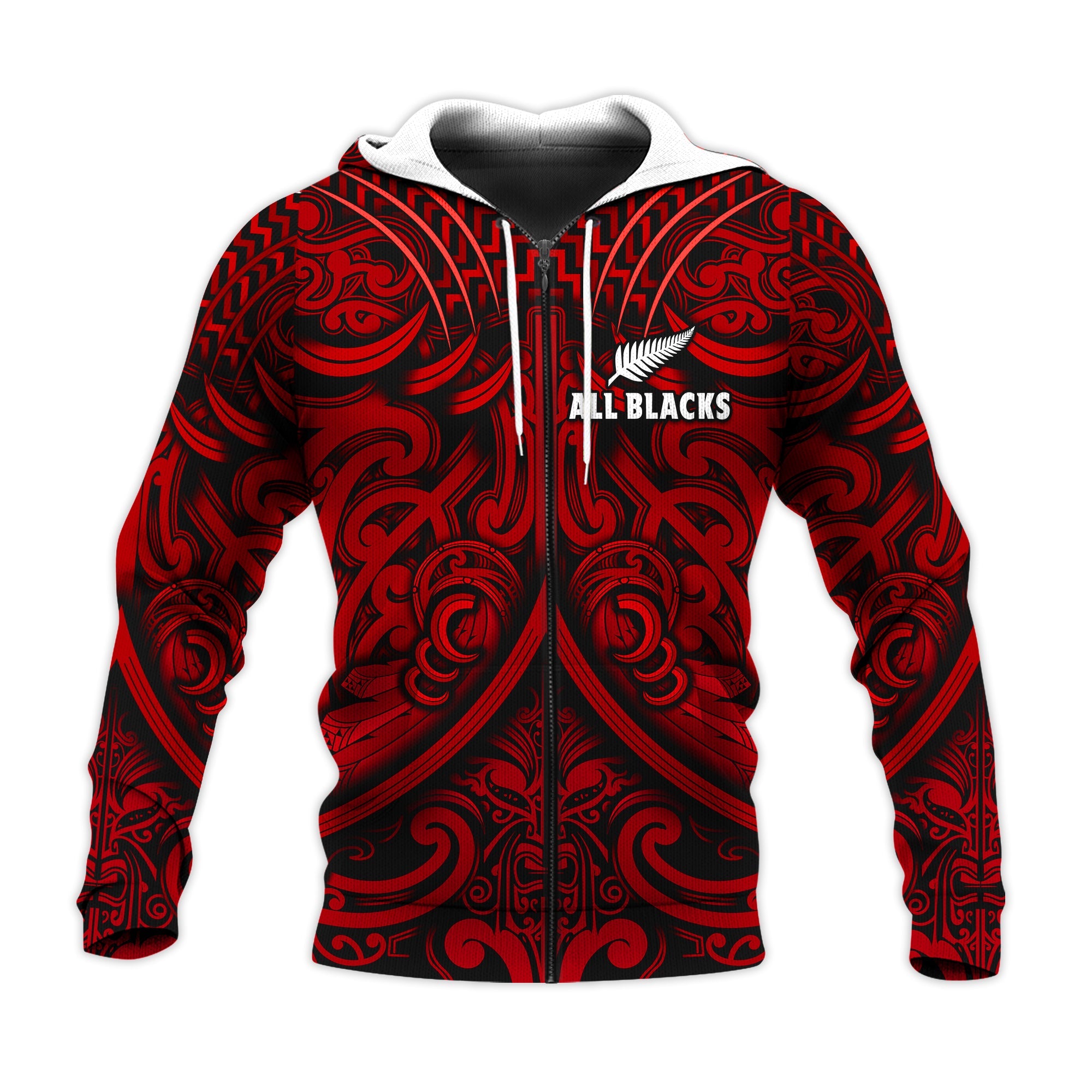 New Zealand Silver Fern Rugby Hoodie All Black Red NZ Maori Pattern LT13 - Vibe Hoodie Shop