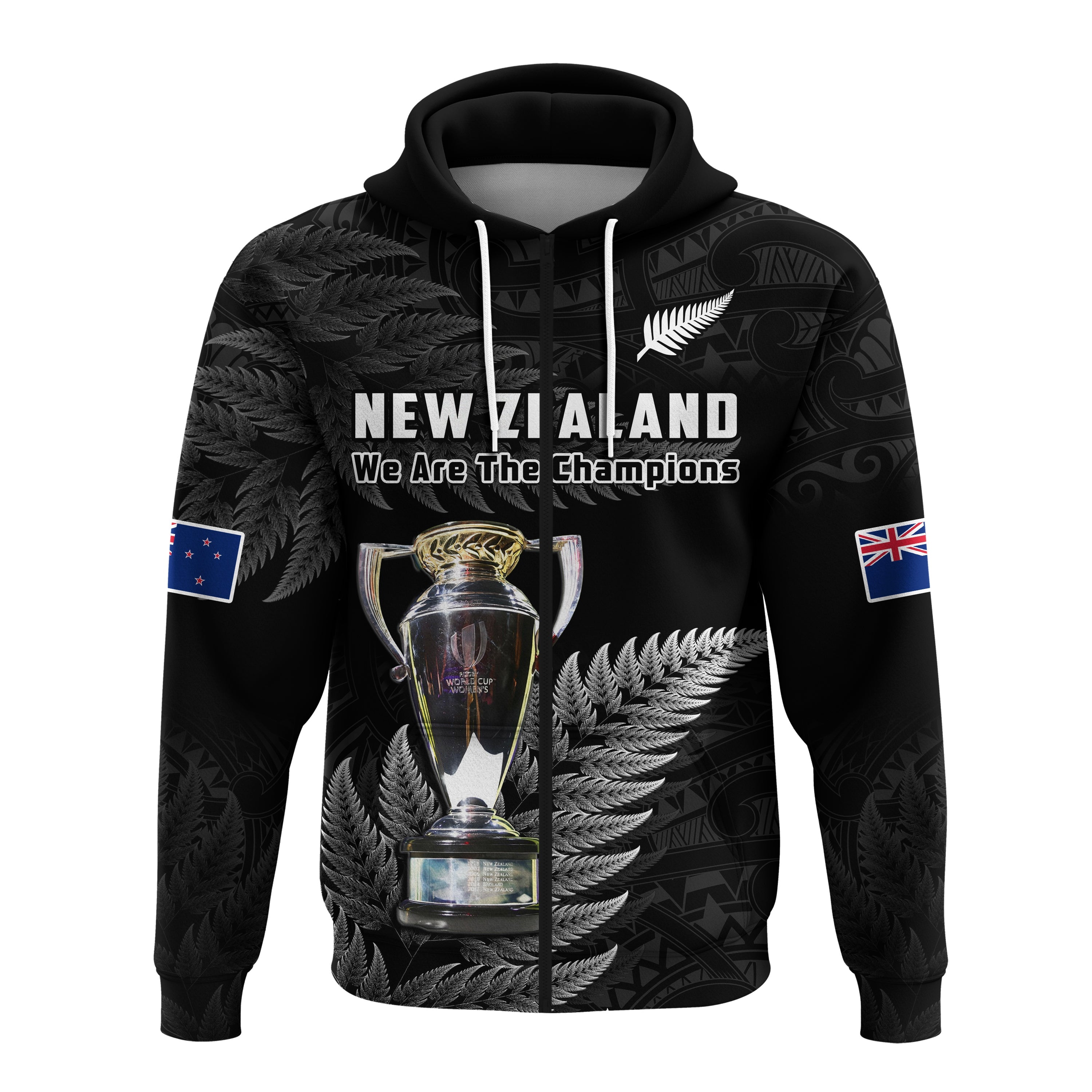 (Custom Personalised) New Zealand 2022 Rugby Hoodie Black Fern Proud Champions RWC - Vibe Hoodie Shop