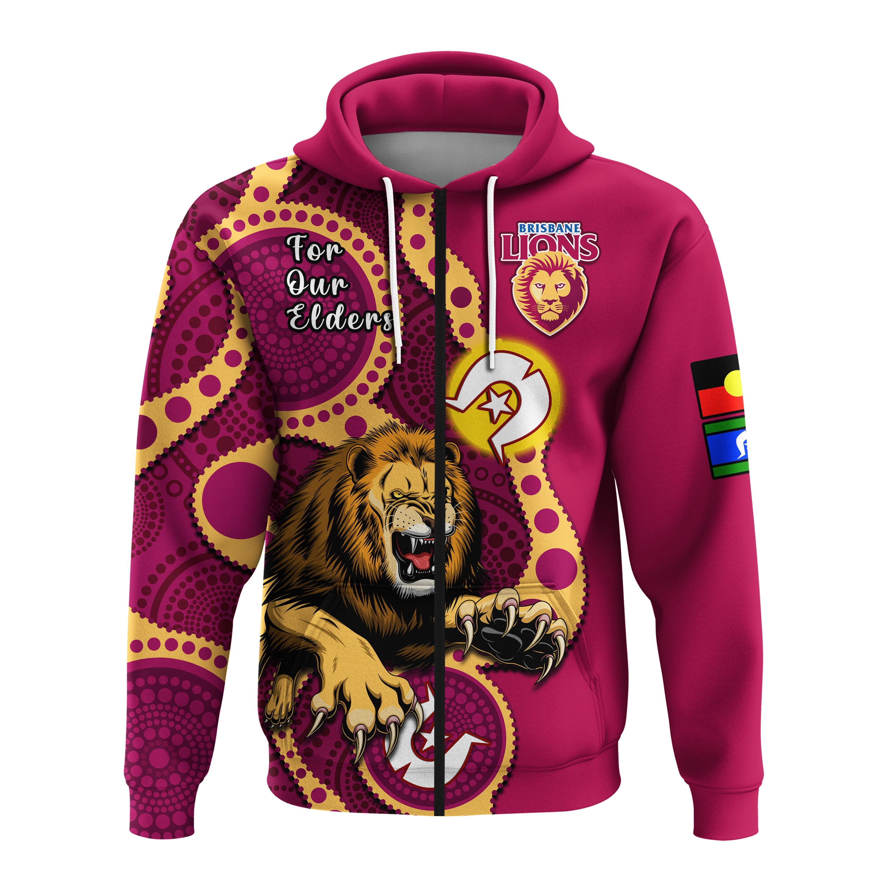 (Custom Text And Number) Brisbane Lions Football NAIDOC 2023 Hoodie For Our Elders Indigenous Art - Vibe Hoodie Shop