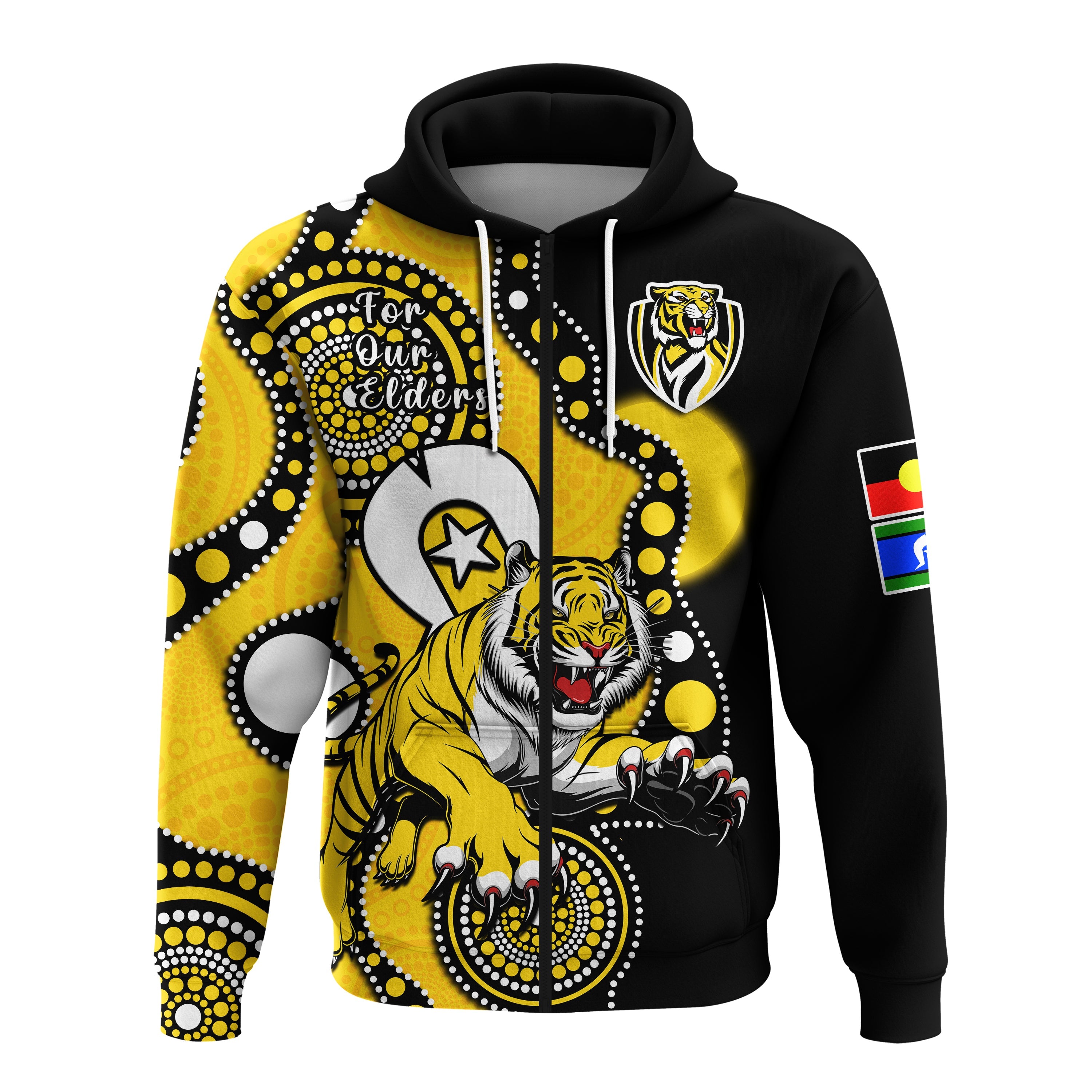 Richmond Football NAIDOC 2023 Hoodie Tigers For Our Elders Indigenous Art - Vibe Hoodie Shop