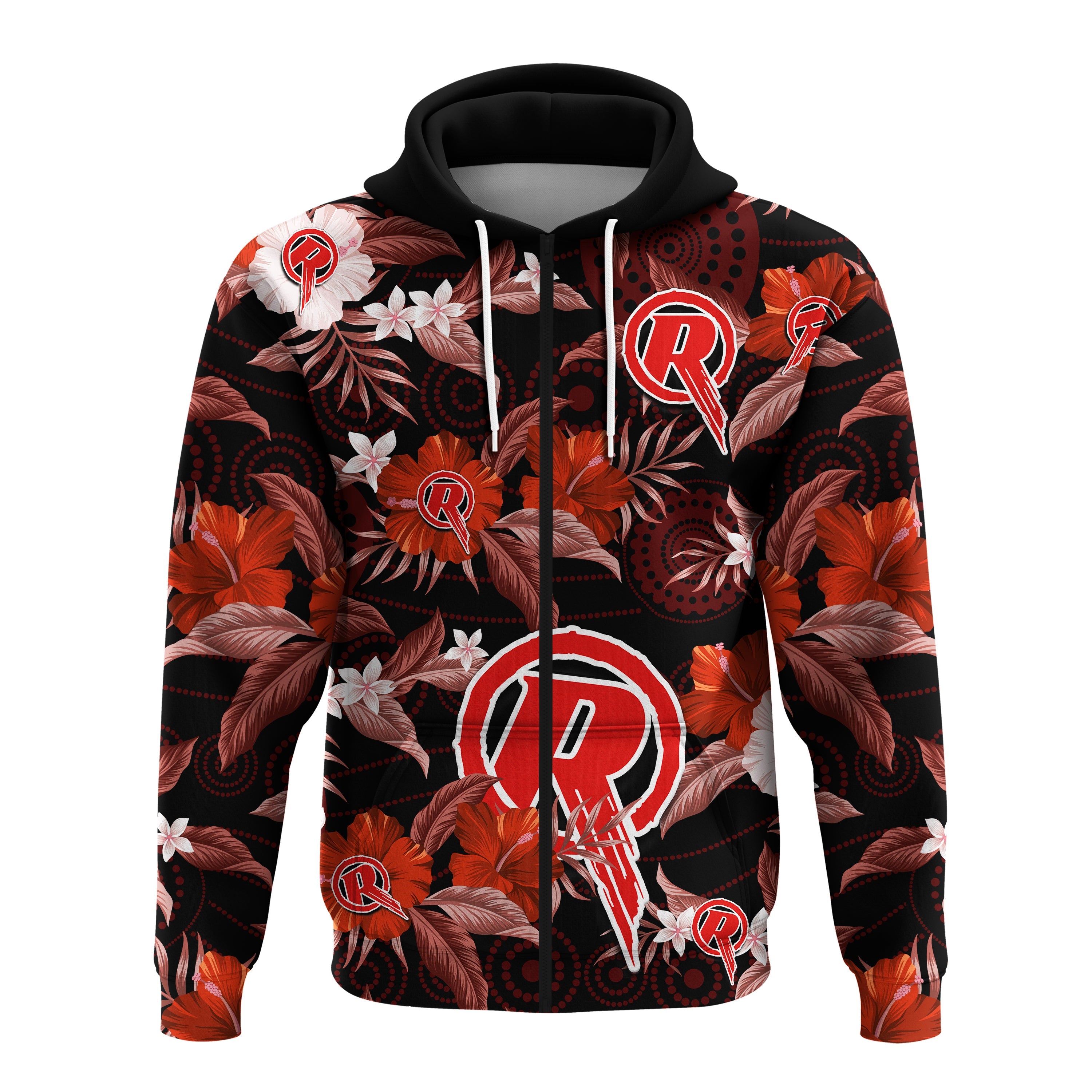 Melbourne Renegades Cricket Hoodie Aboriginal Art Mix Tropical Flowers - Vibe Hoodie Shop