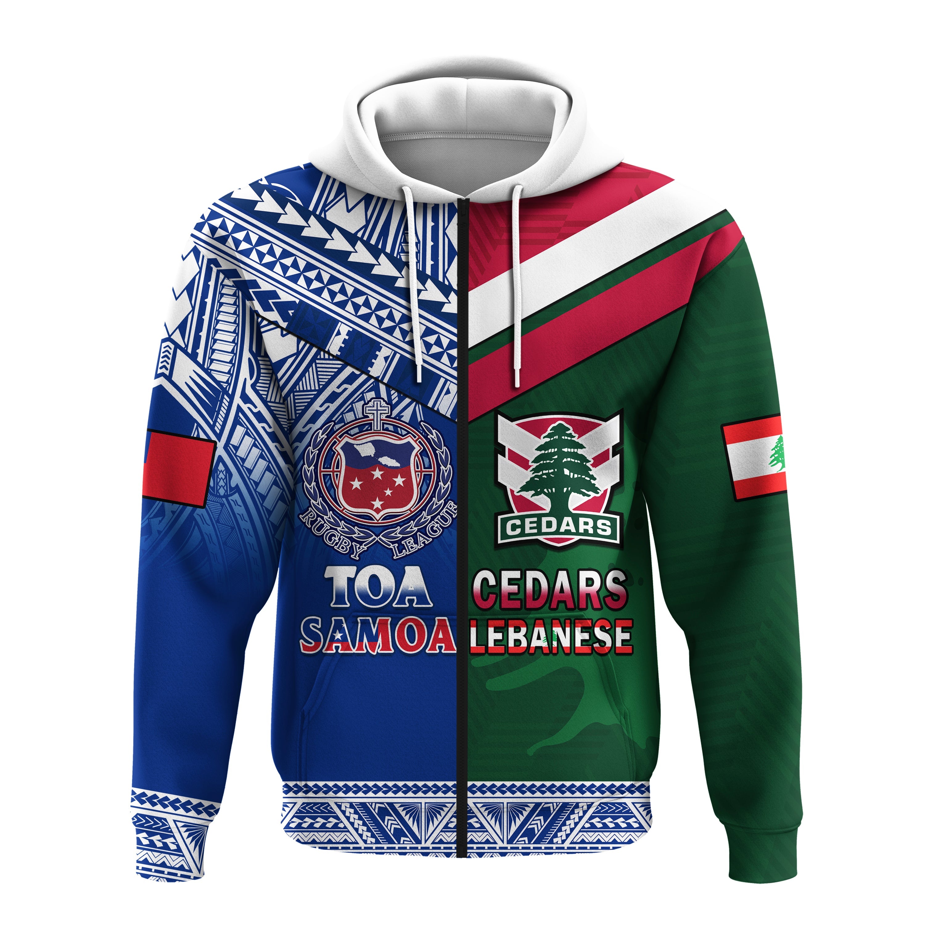 Lebanon And Samoa Rugby Hoodie Polynesian Cedars Mix Toa Samoa - Vibe Hoodie Shop