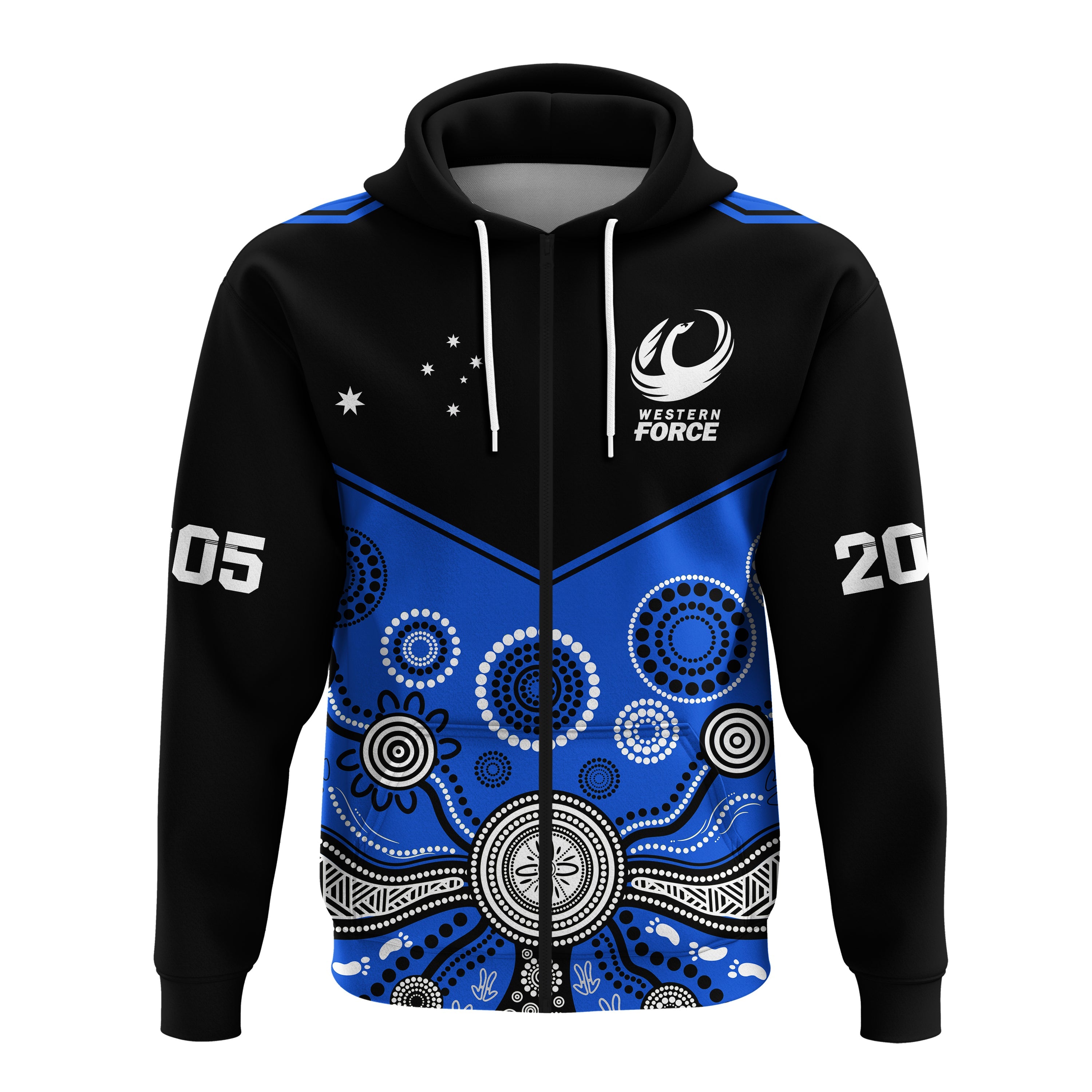 (Custom Text And Number) Western Force Super Rugby 2023 Hoodie Est 2005 Indigenous Art - Vibe Hoodie Shop