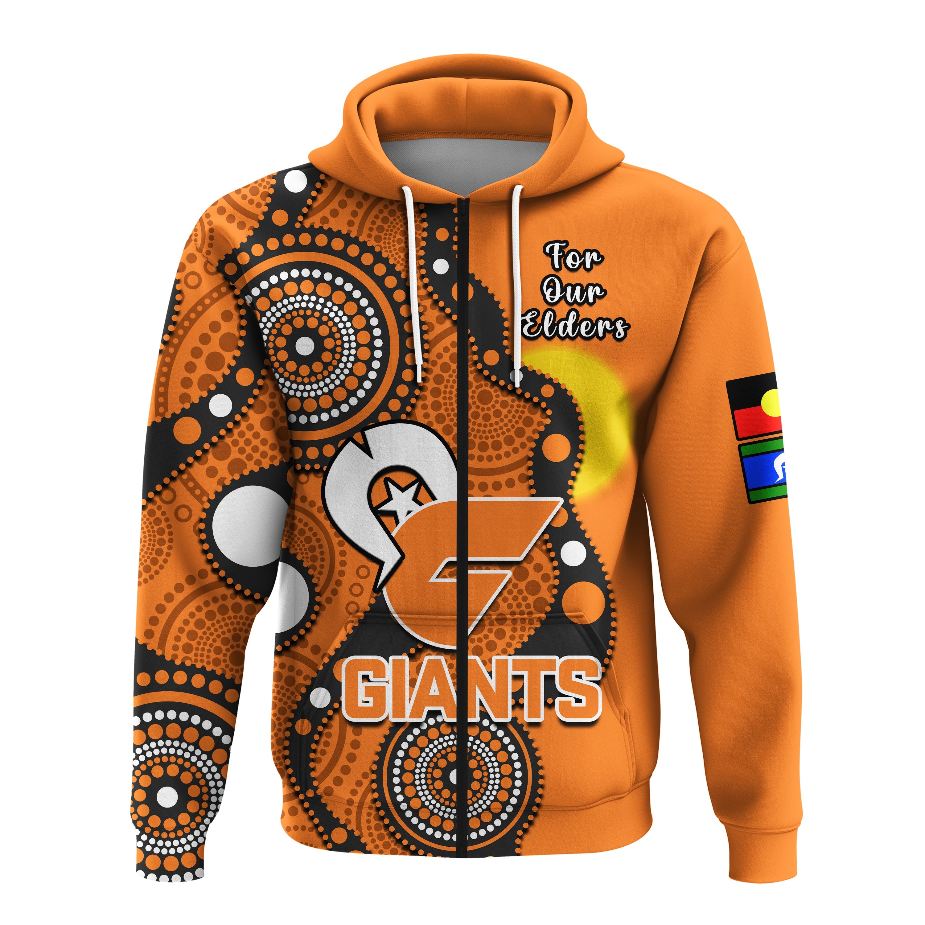(Custom Text And Number) GWS Giants Football NAIDOC 2023 Hoodie Indigenous For Our Elders - Vibe Hoodie Shop