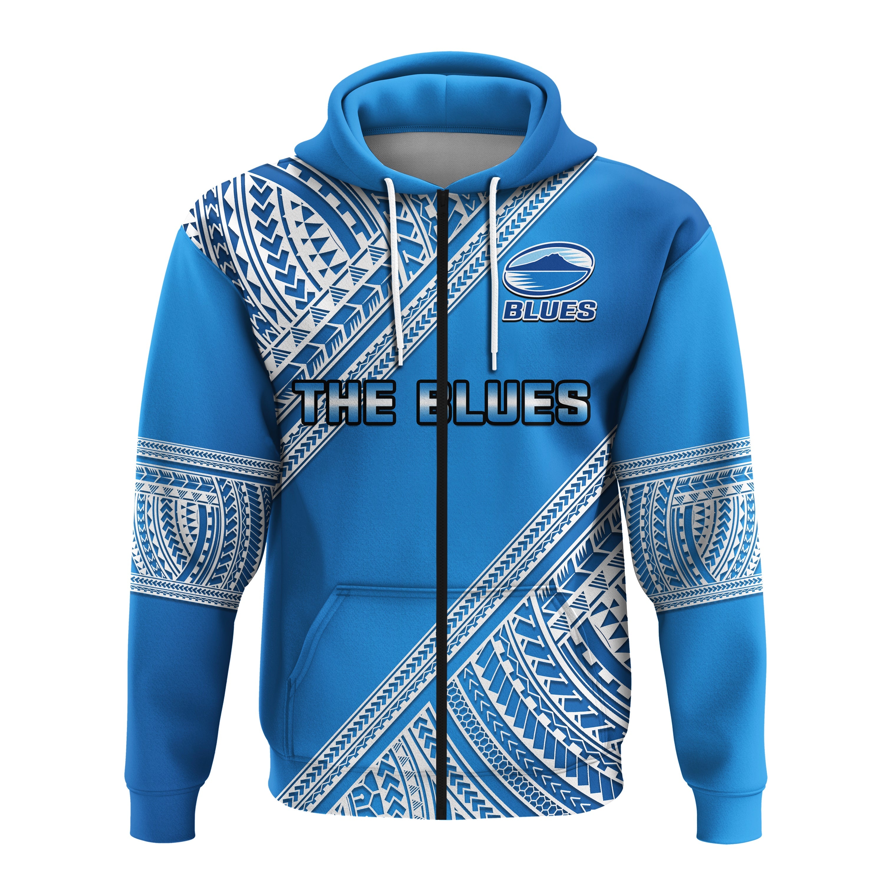(Custom Text And Number) Blues Rugby Hoodie Aotearoa Super Auckland Polynesian Pattern - Vibe Hoodie Shop