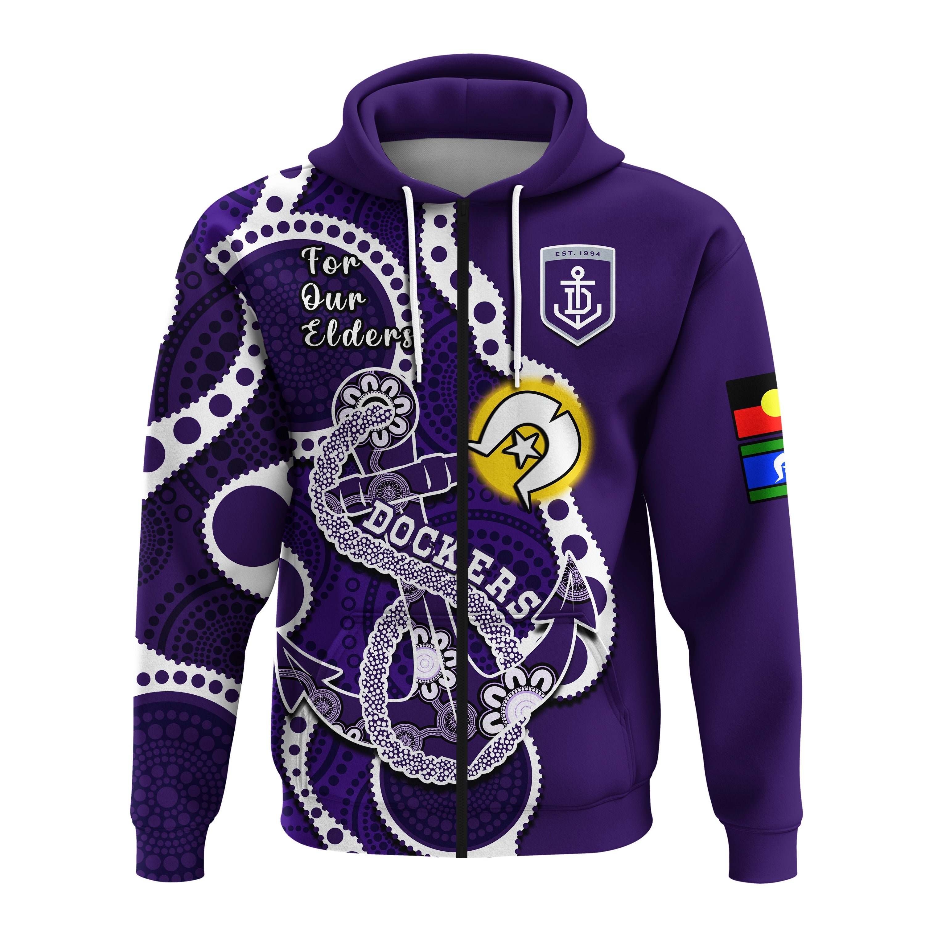 Fremantle Football NAIDOC 2023 Hoodie Dockers For Our Elders Indigenous Art - Vibe Hoodie Shop