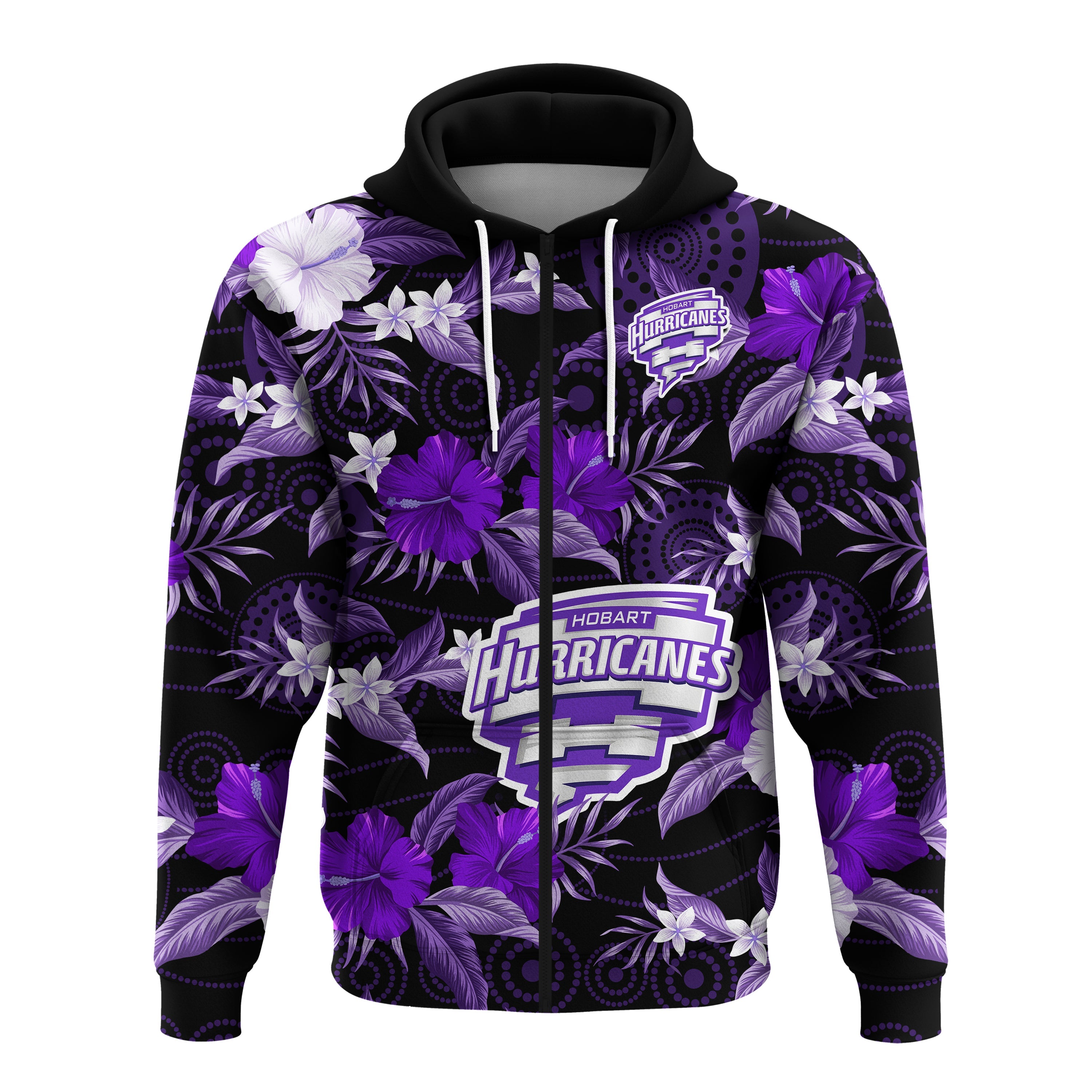 Hobart Hurricanes Cricket Hoodie Aboriginal Art Mix Tropical Flowers - Vibe Hoodie Shop