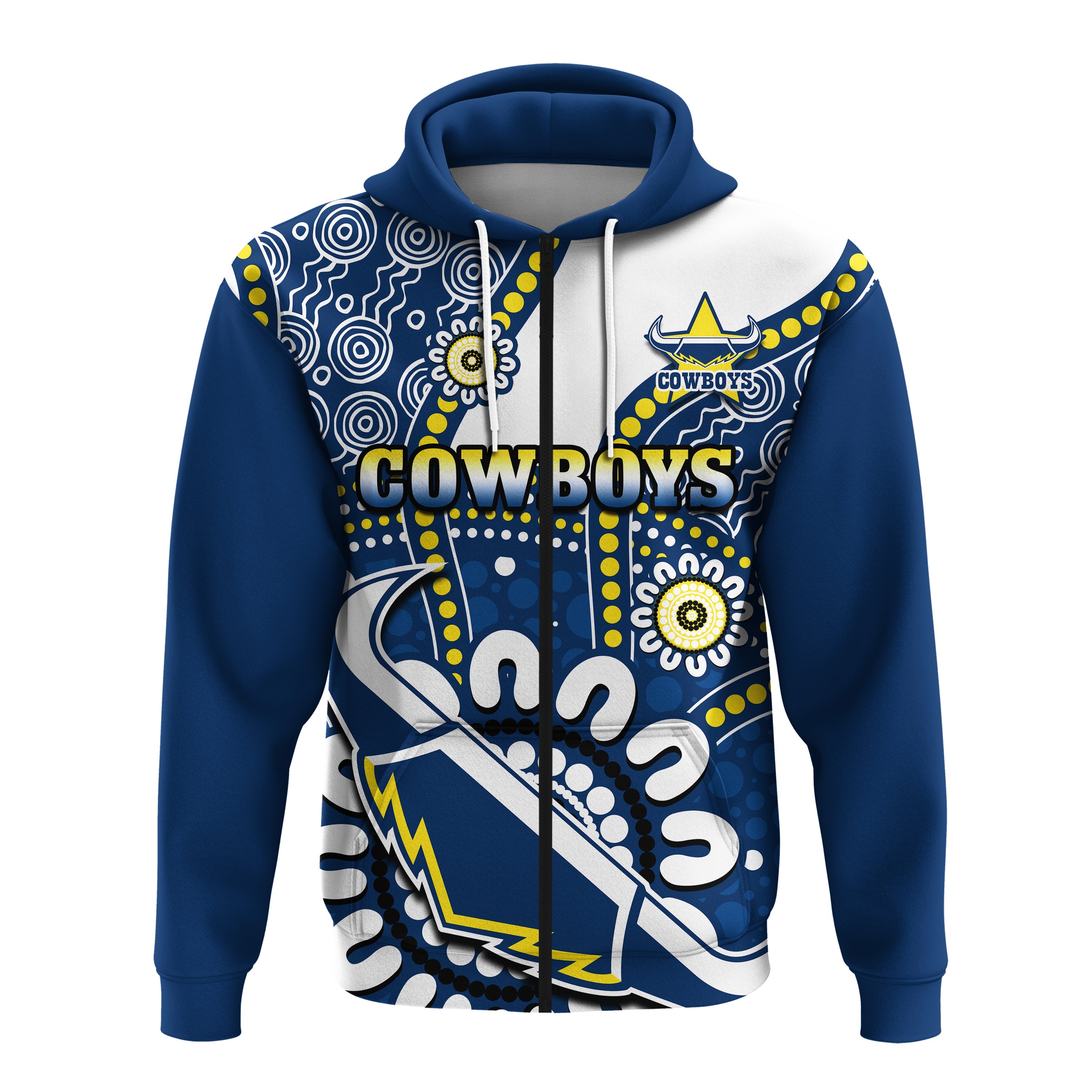 (Custom Text And Number) Cowboys Rugby Hoodie Indigenous Art - Vibe Hoodie Shop