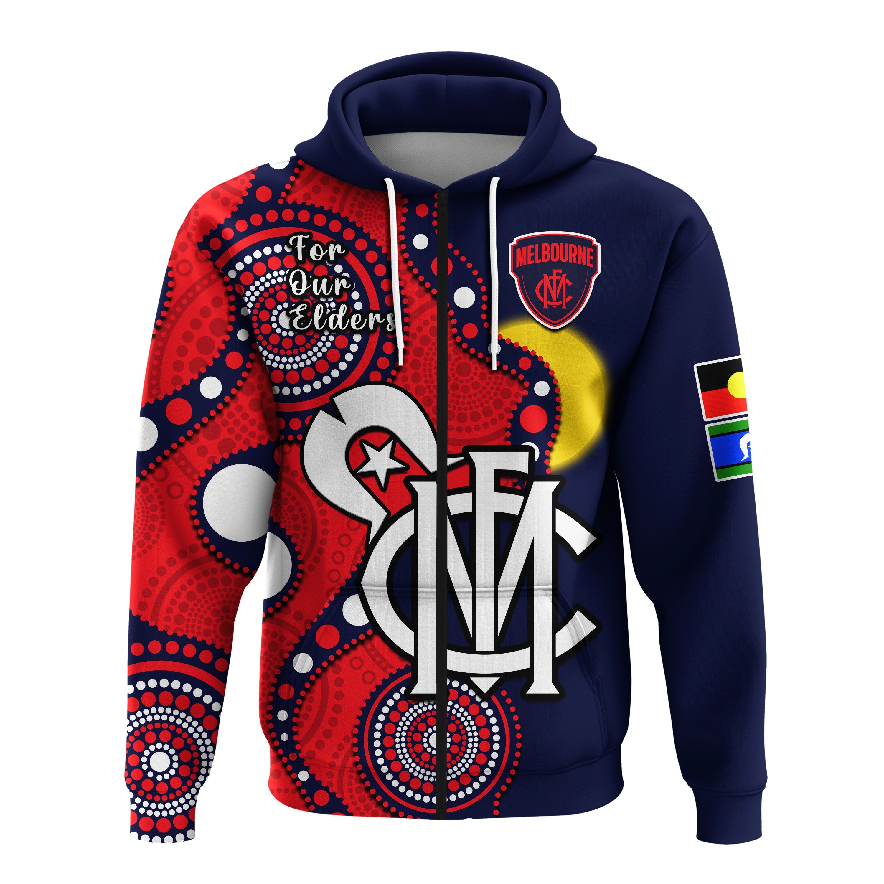 (Custom Text And Number) Melbourne Football NAIDOC 2023 Hoodie Demons For Our Elders Indigenous - Vibe Hoodie Shop