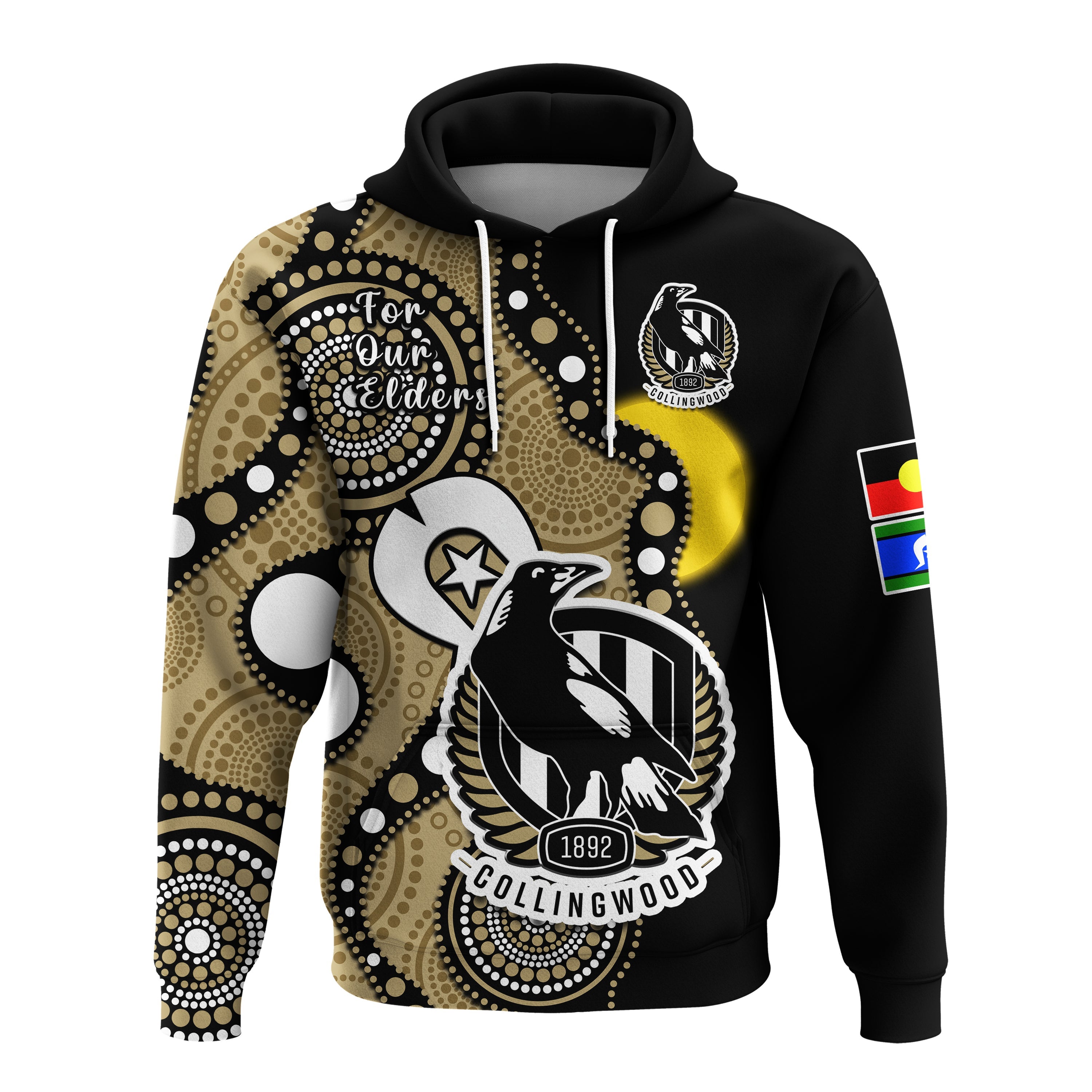 Collingwood Football NAIDOC 2023 Hoodie Magpies For Our Elders Indigenous Art - Vibe Hoodie Shop