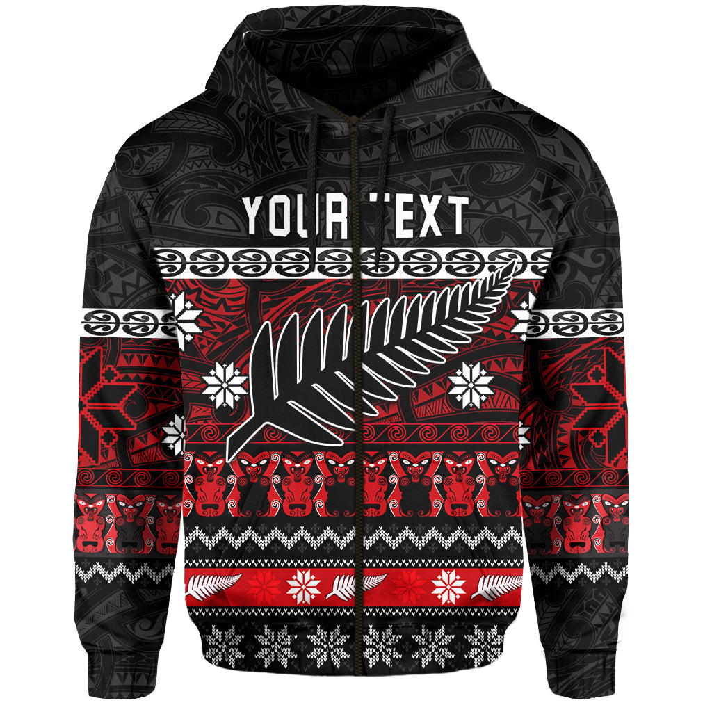 (Custom Personalised) New Zealand Silver Fern Christmas Zip Hoodie Maori Meri Kirihimete LT13 - Vibe Hoodie Shop