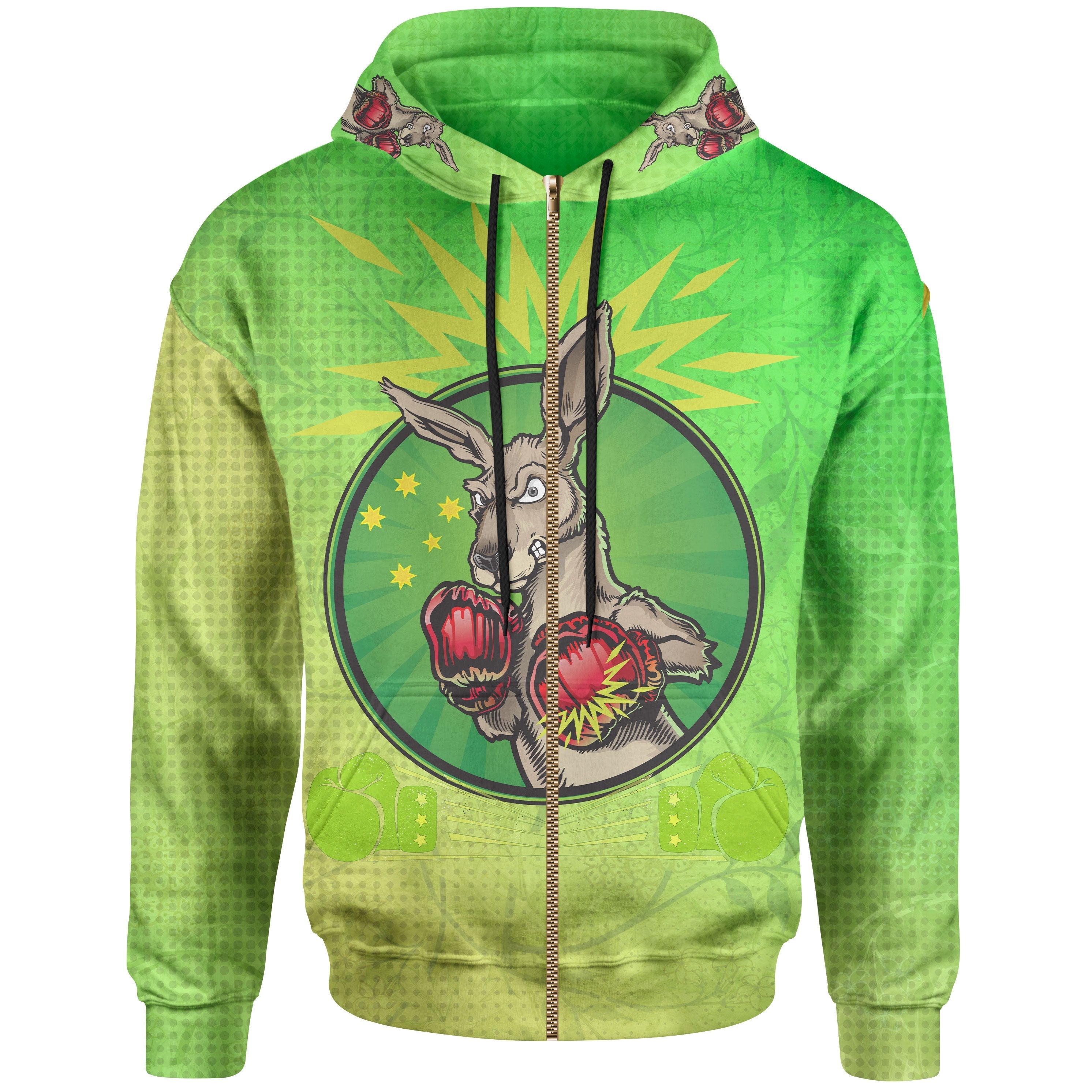 Zip - Up Hoodie, Kangaroo Boxing - Aussie Spirit - Vibe Hoodie Shop