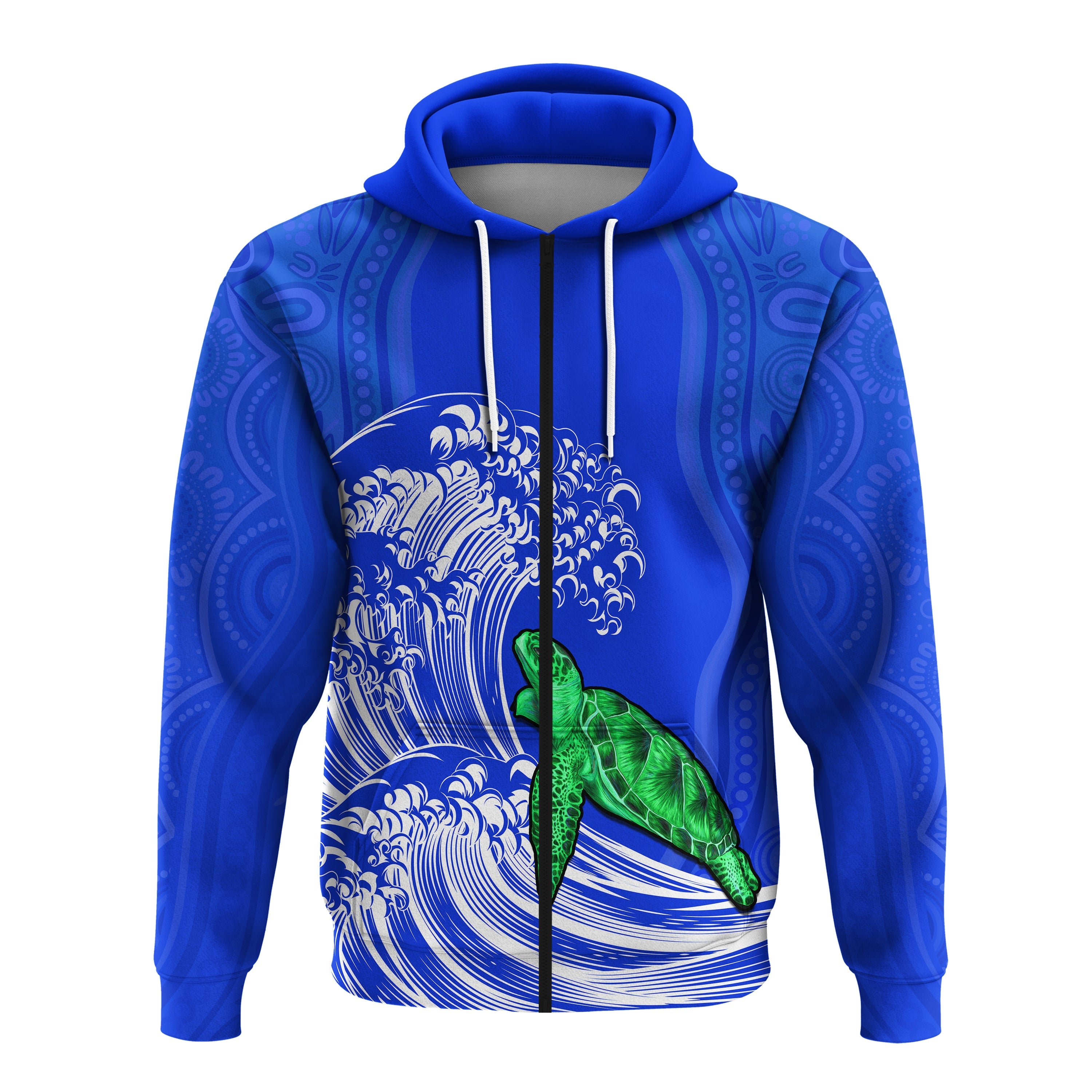 Torres Strait Islands Zip Hoodie The Dhari Mix Aboriginal Turtle Version Blue LT13 - Vibe Hoodie Shop