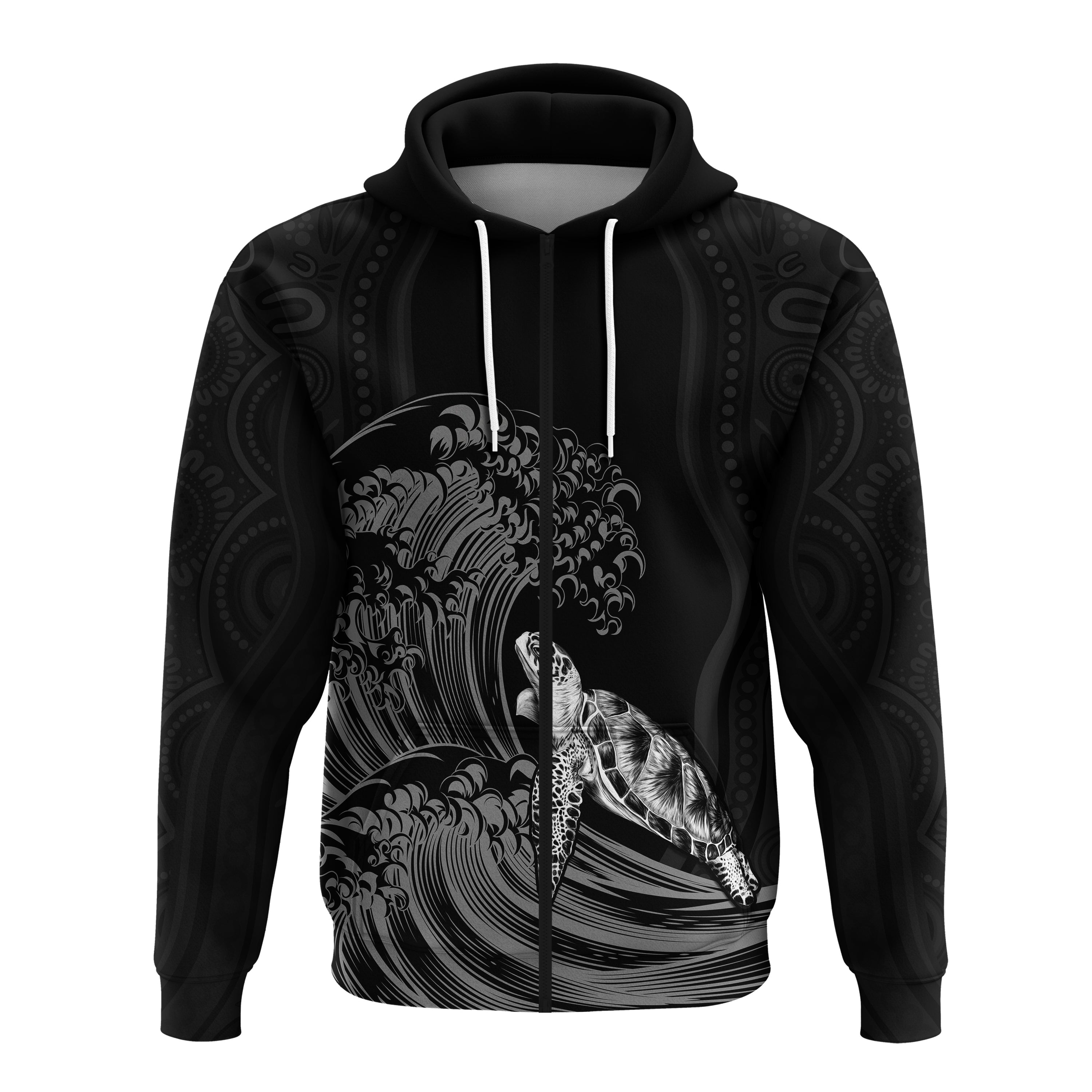 (Custom Personalised) Torres Strait Islands Zip Hoodie The Dhari Mix Aboriginal Turtle Version Black LT13 - Vibe Hoodie Shop