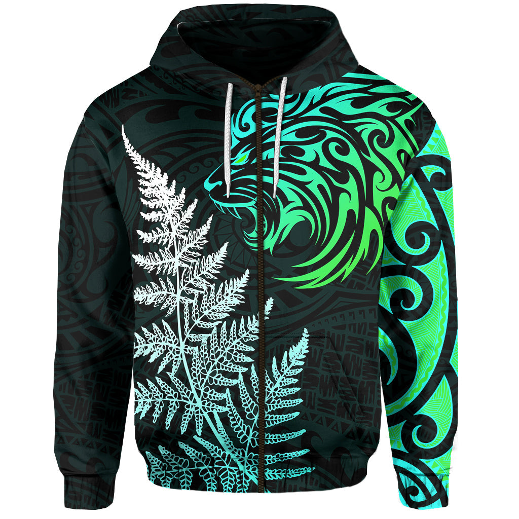 Lion Maori Zip Hoodie Aotearoa mix Silver Fern Version Blue LT13 - Vibe Hoodie Shop