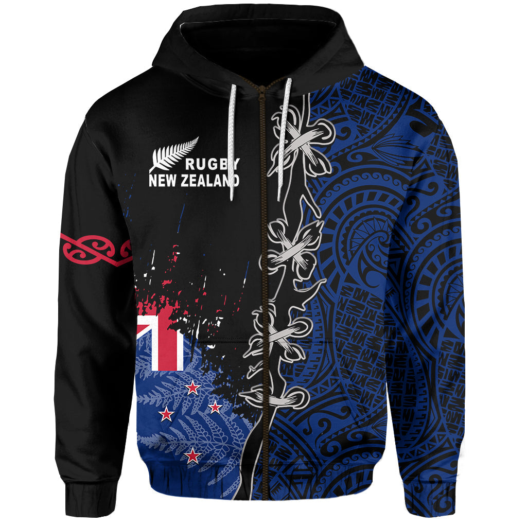 (Custom Personalised) New Zealand Rugby Zip Hoodie Mix Maori and Fern LT13 - Vibe Hoodie Shop