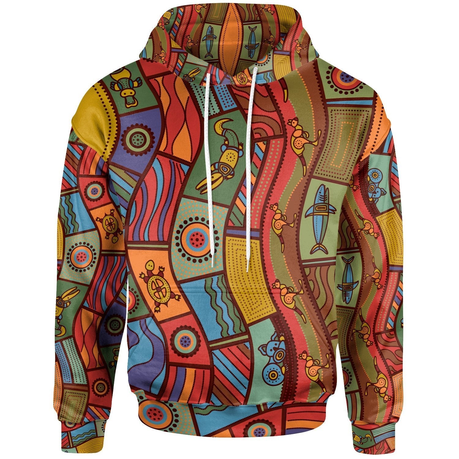 Hoodie - Aboriginal Art With Animals - Vibe Hoodie Shop