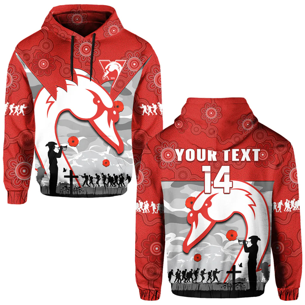 (Custom Text And Number) Swans Football ANZAC Hoodie Sydney Indigenous Camouflage Art - Vibe Hoodie Shop