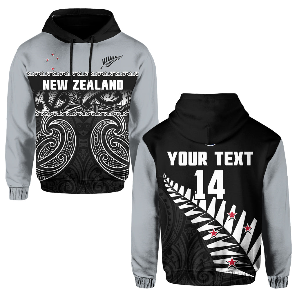 (Custom Text And Number) New Zealand 2022 Cricket Hoodie Black Cap Silver Fern Maori - Vibe Hoodie Shop